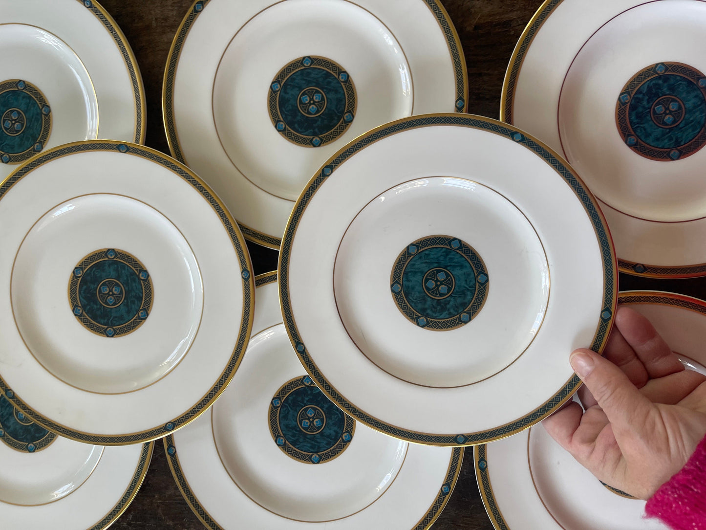 Set of Eight (8)  Royal Doulton Green 8”  Plates in Biltmore Pattern