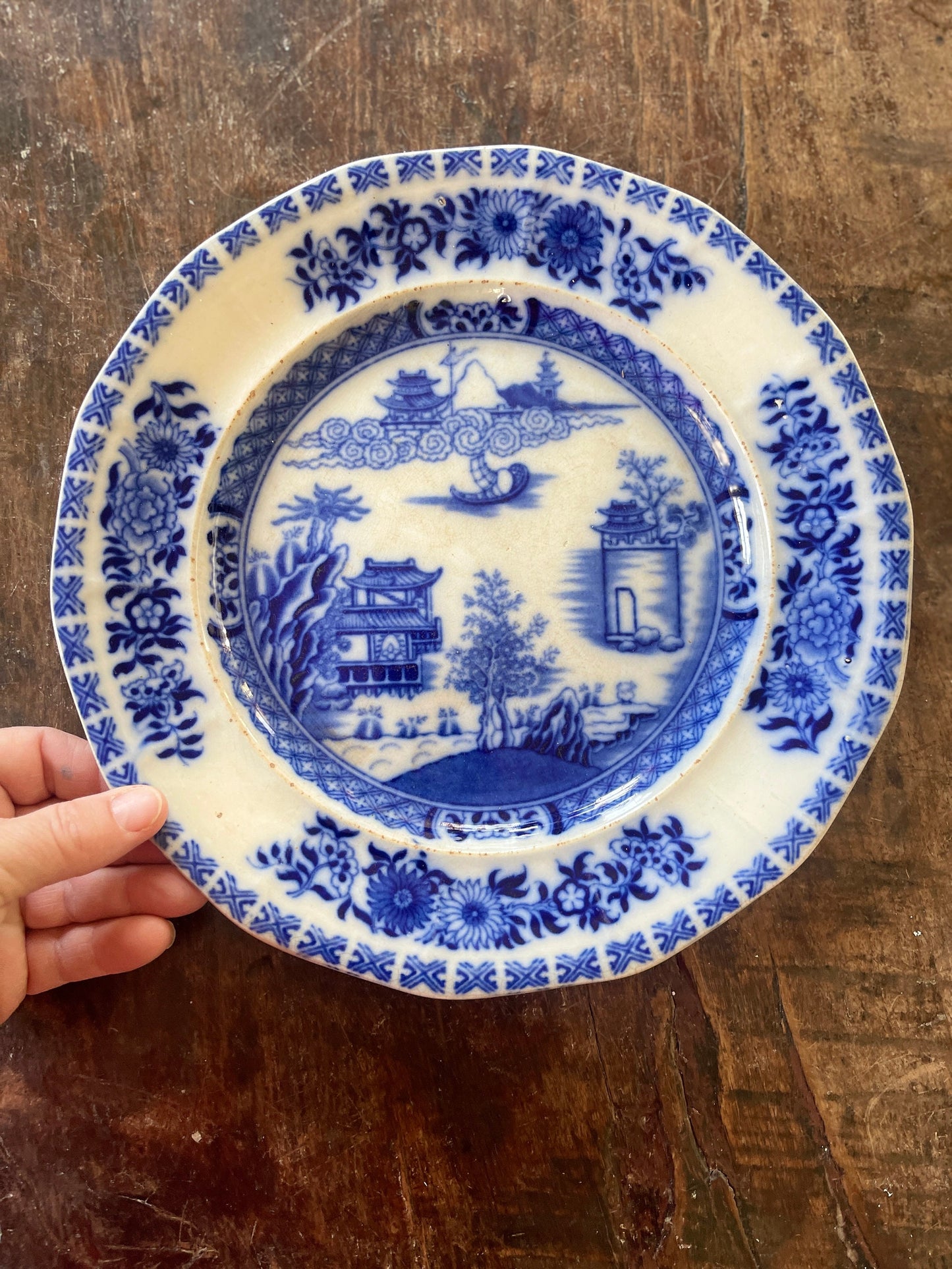 Antique Canton Export Blue and White Chinese Plate