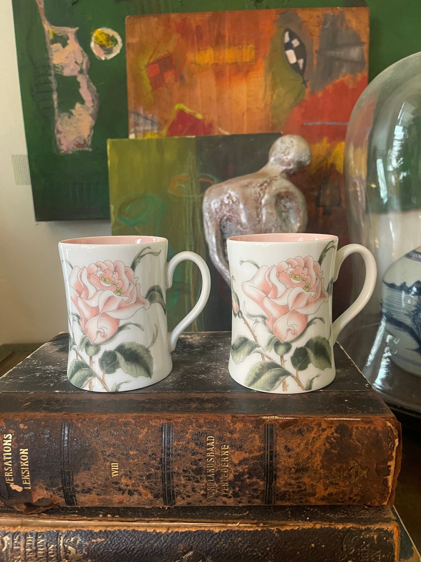 Pair of 1979 Fitz and Floyd Summer Rose Coffee Mugs