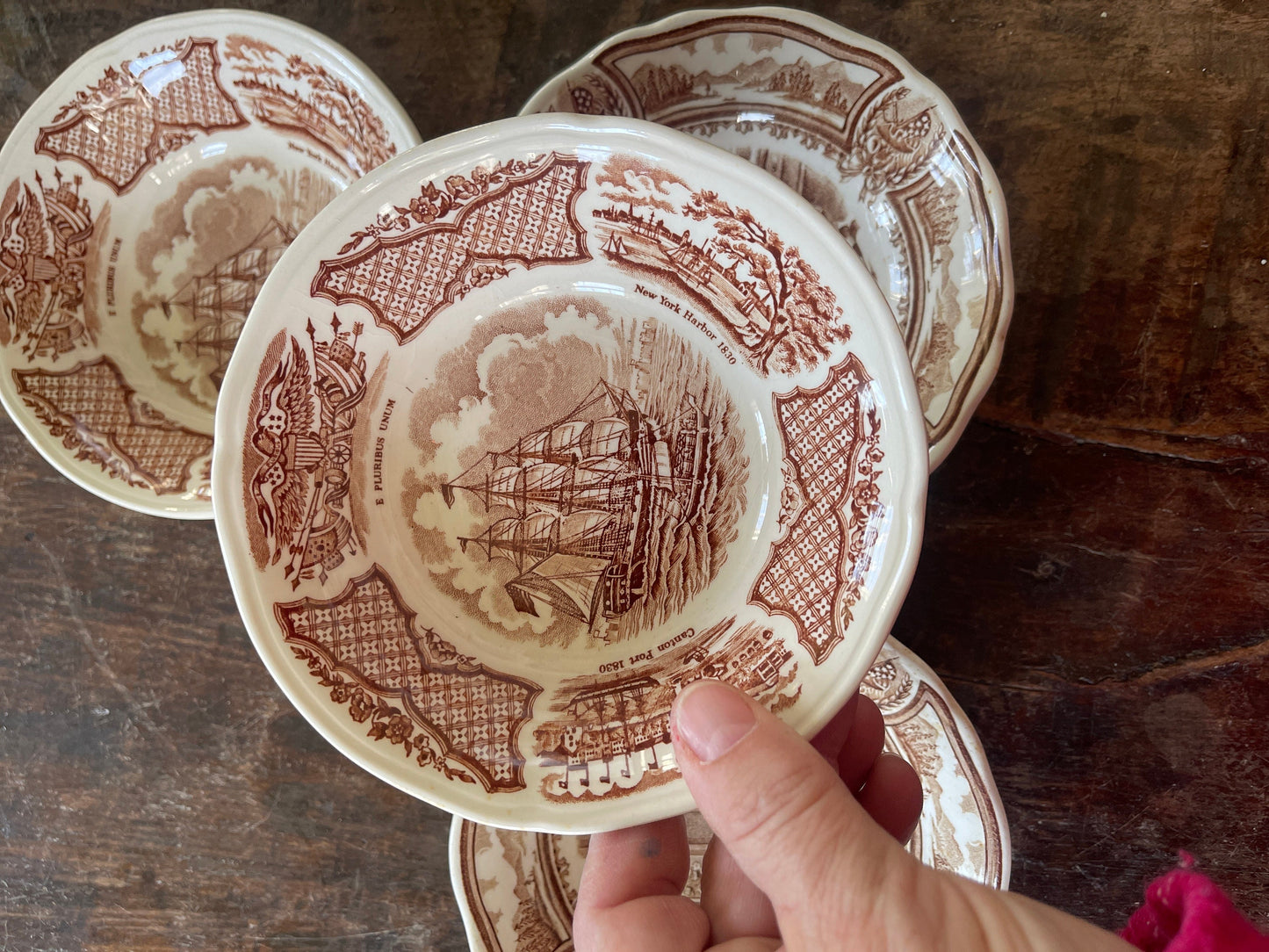 Set of Four (4) Brown Transferware 5.25” English Bowls by Meakin