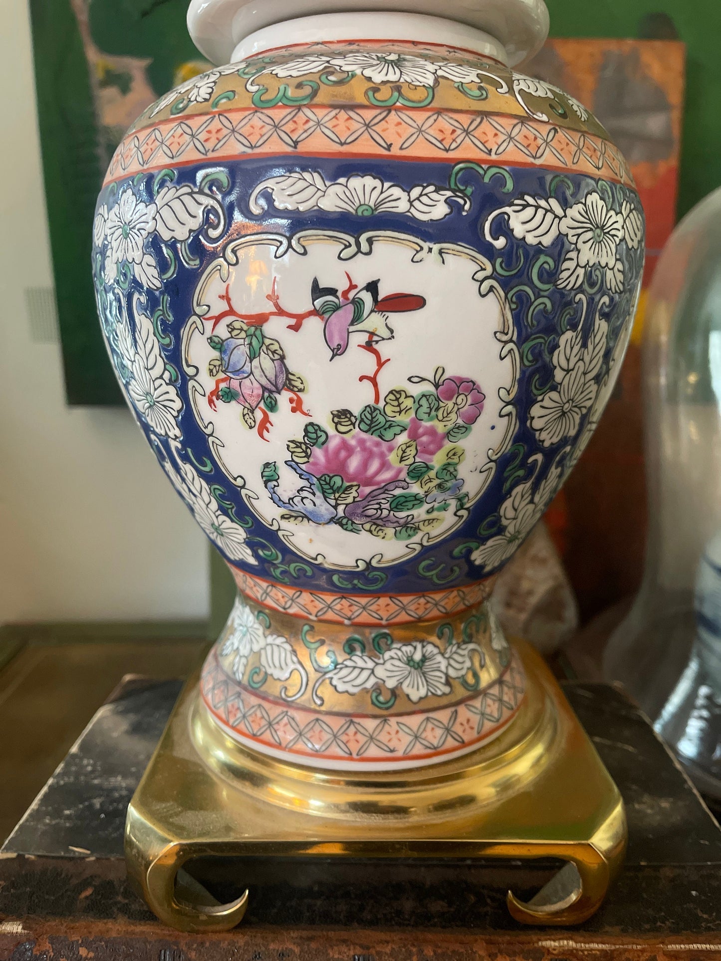 Vintage Chinese Blue and Pink Ginger Jar Table Lamp