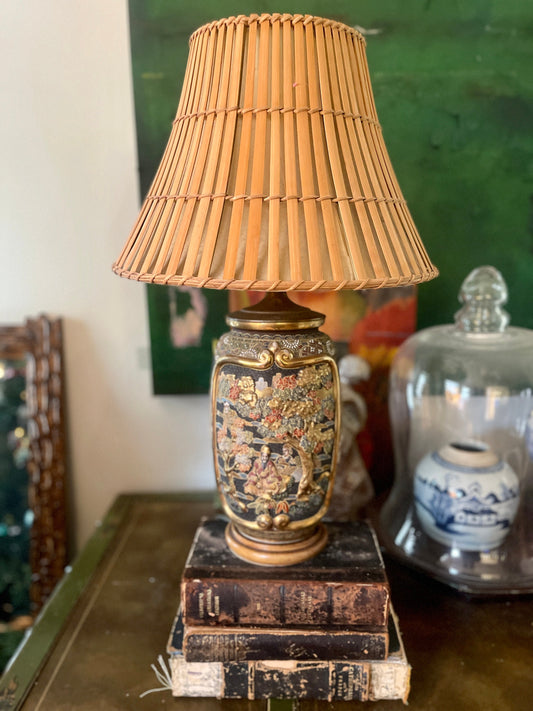 Vintage Japanese Black Satsuma Table Lamp