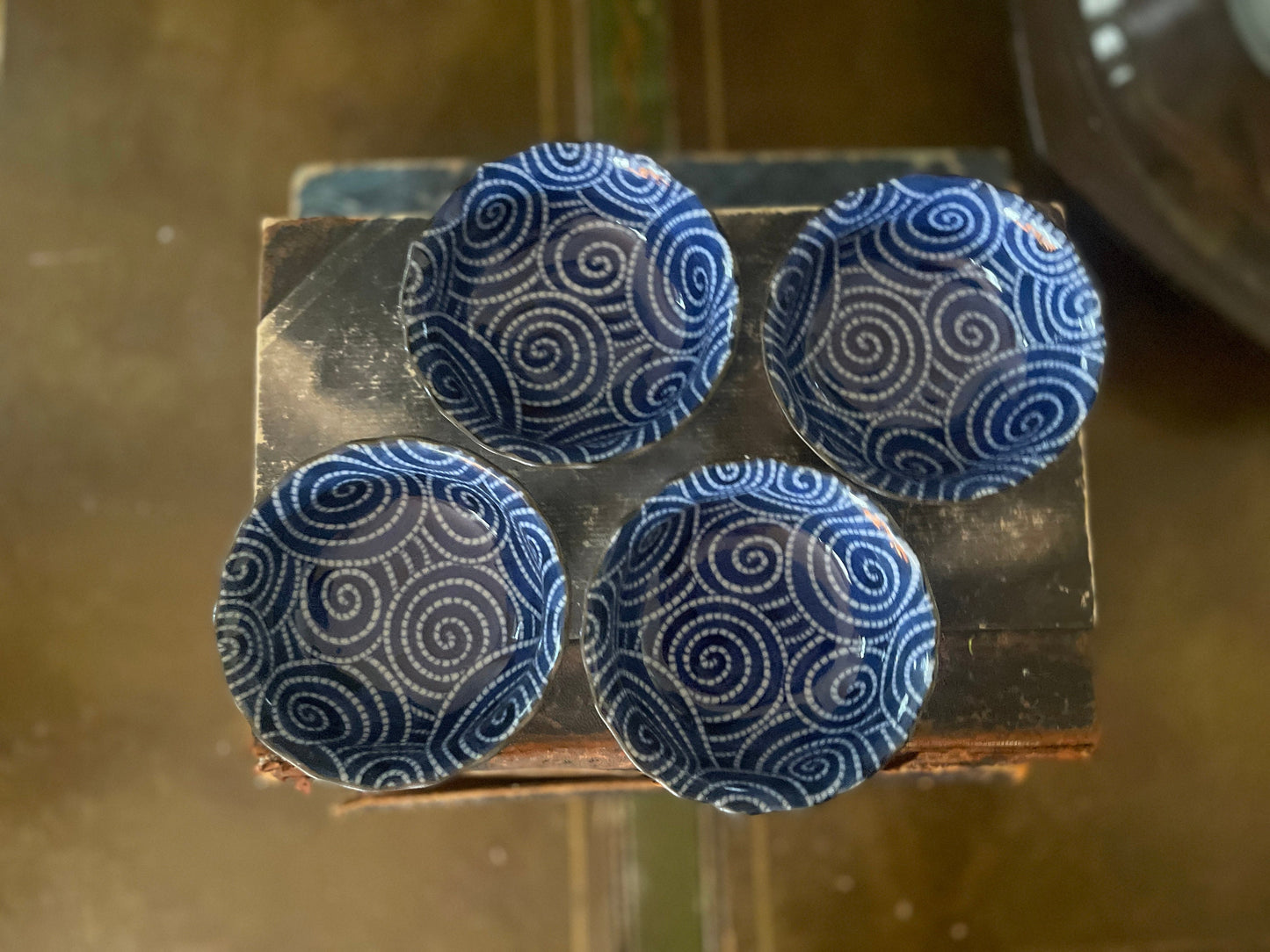 Set of Four (4) Blue and White Small Japanese Noodle Bowls