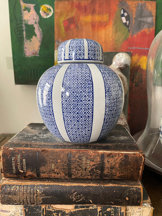 Contemporary Blue and White Asian Ginger Jar