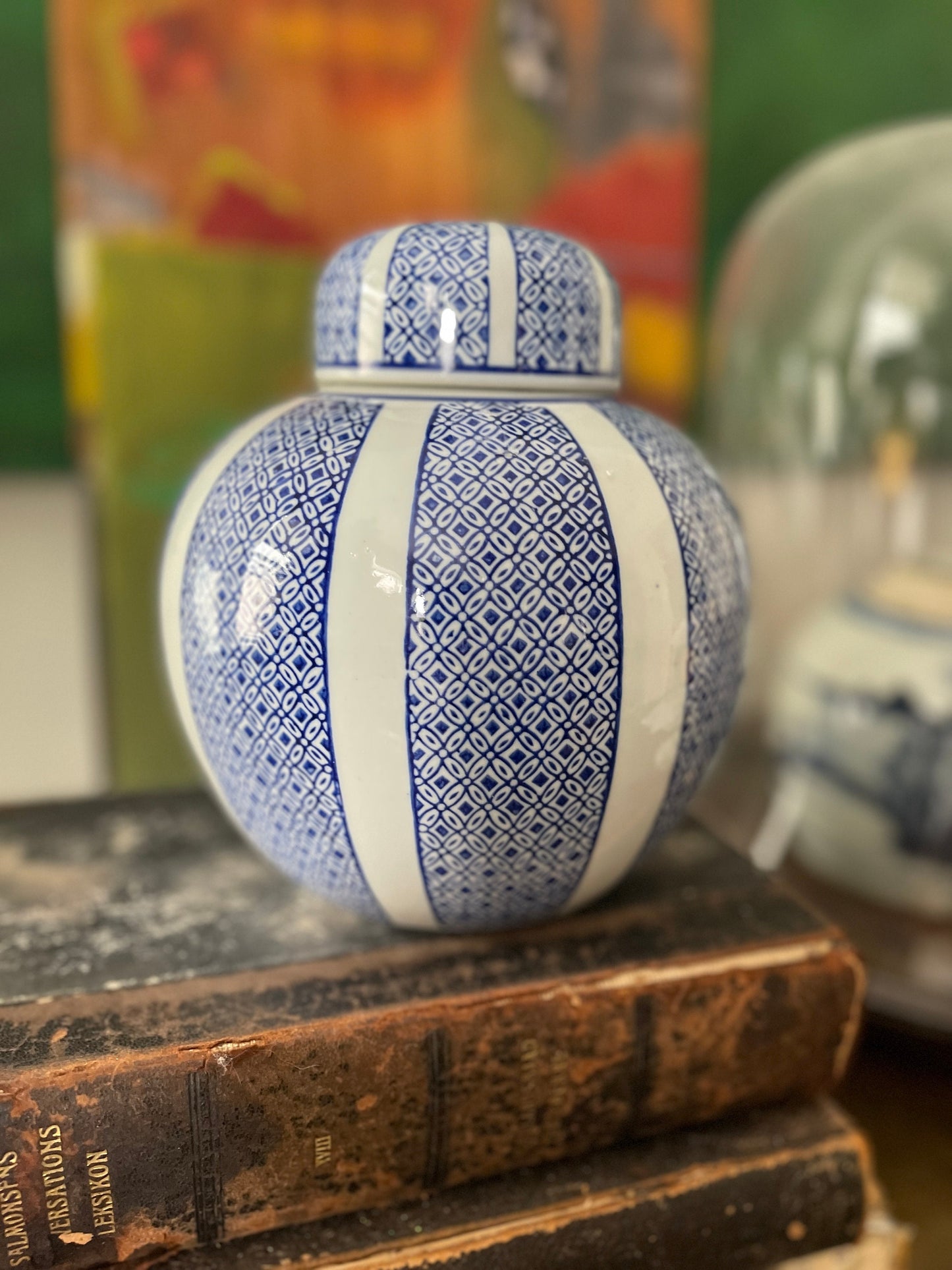 Contemporary Blue and White Asian Ginger Jar