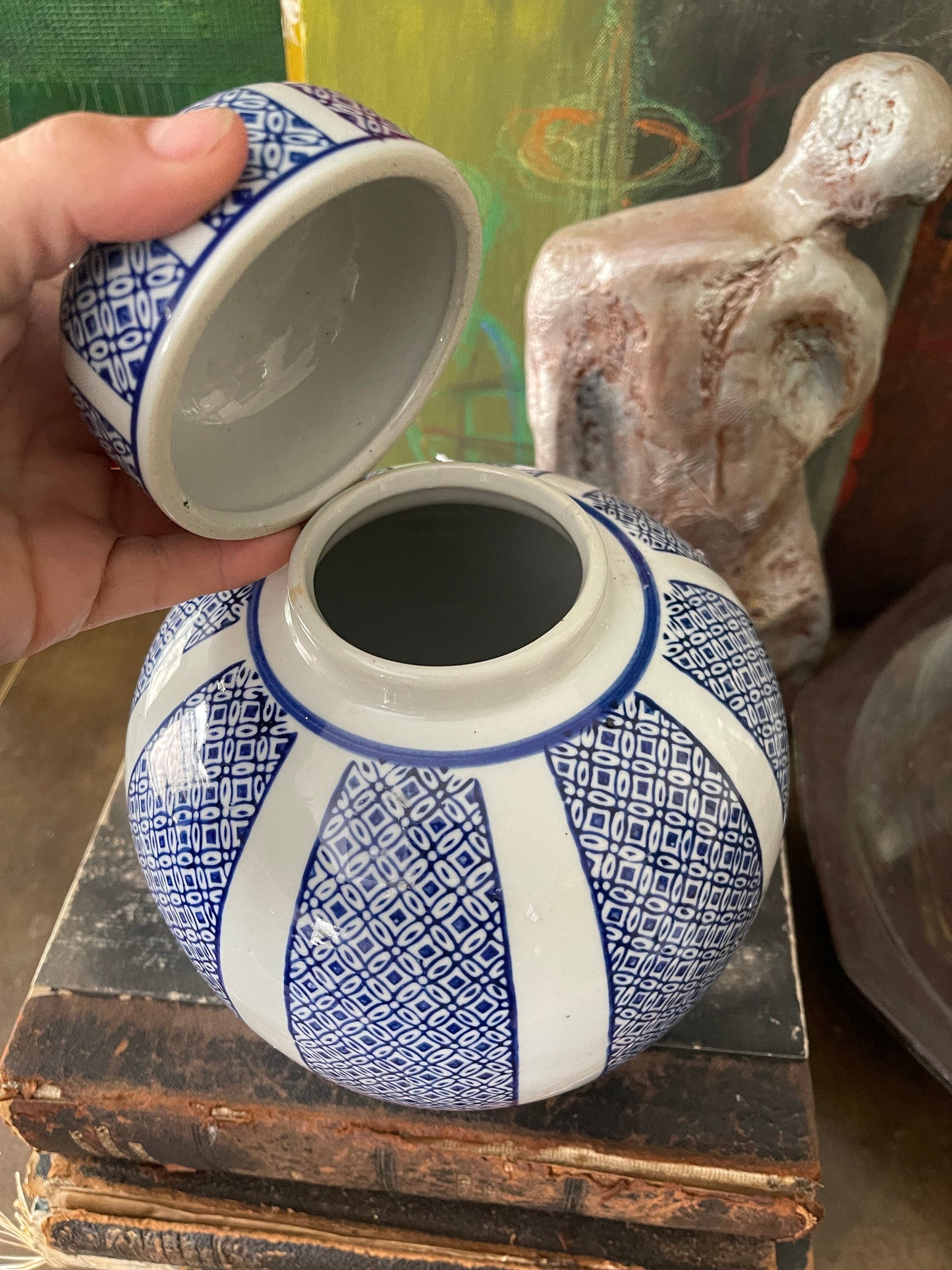 Contemporary Blue and White Asian Ginger Jar