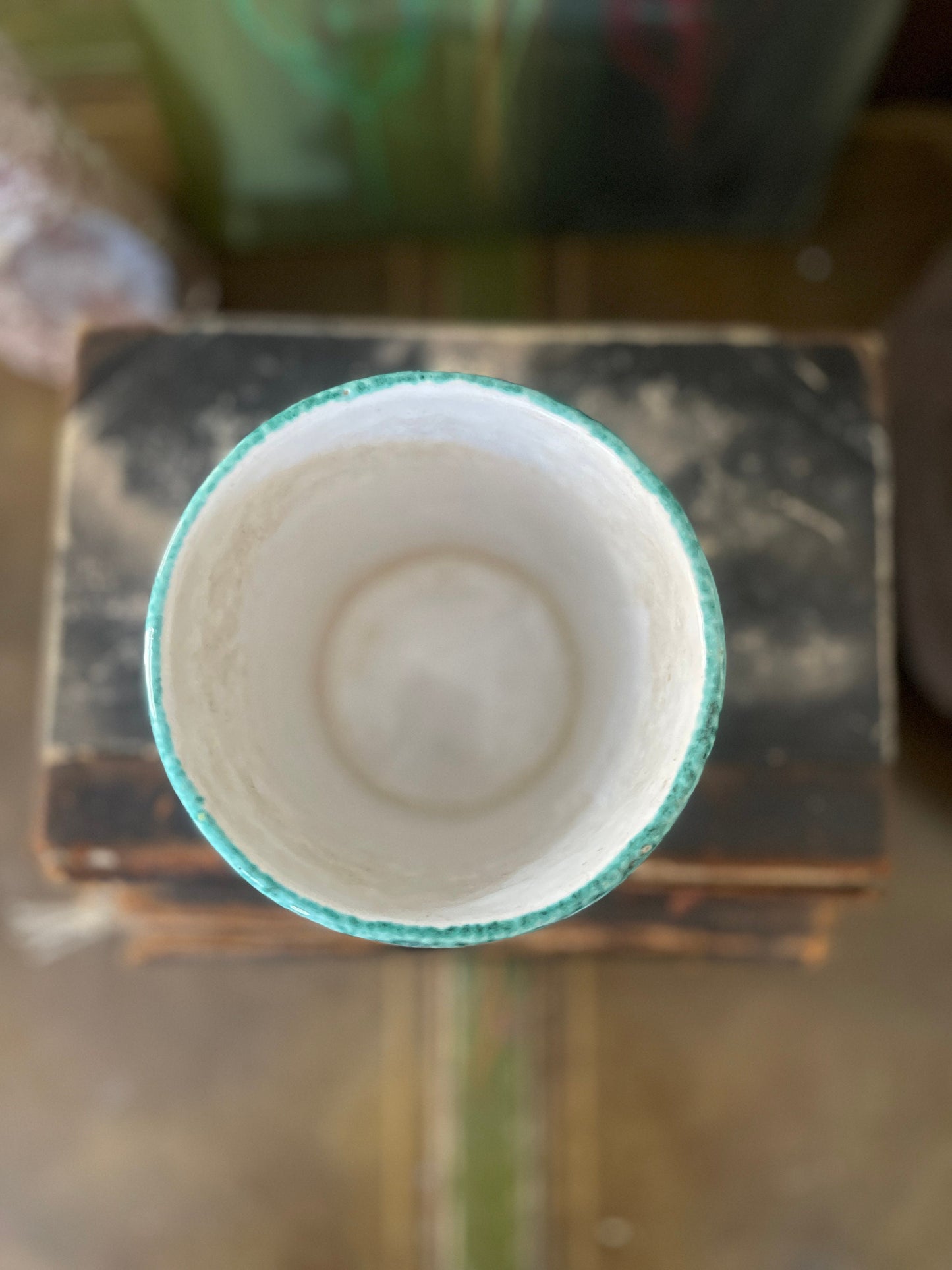 Small Italian Green and Yellow Glazed Terracotta Planter