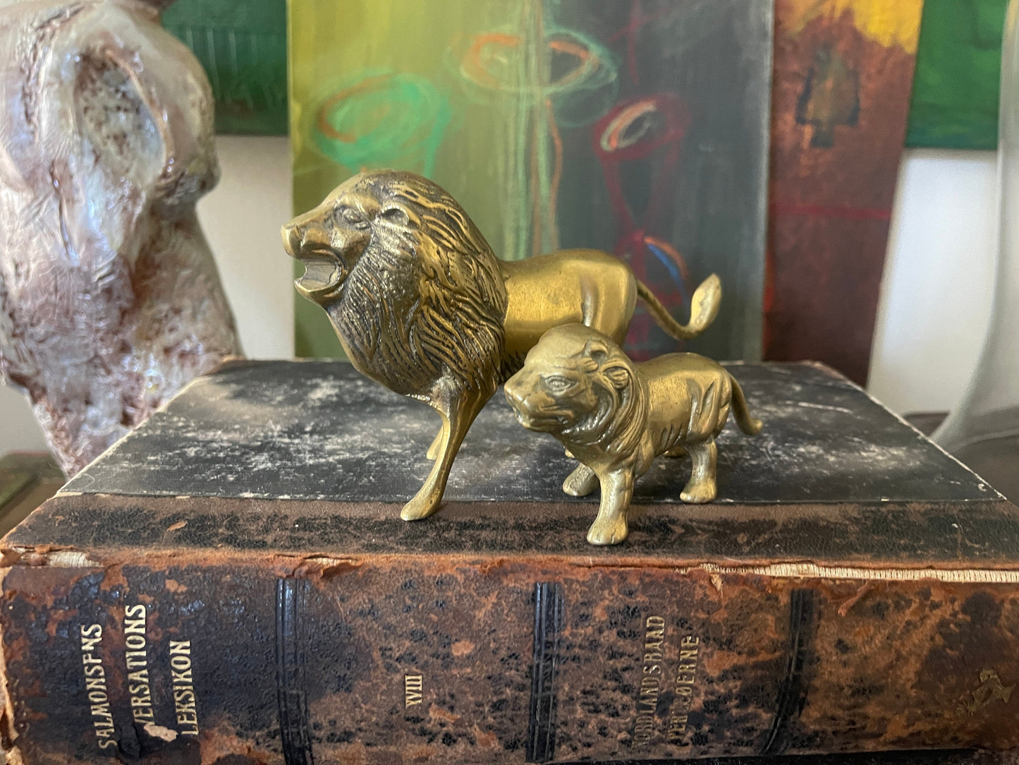 Pair of Vintage Brass Lions