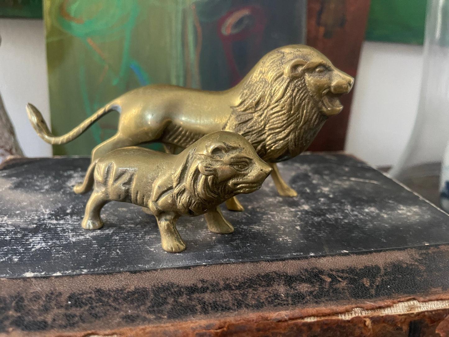 Pair of Vintage Brass Lions