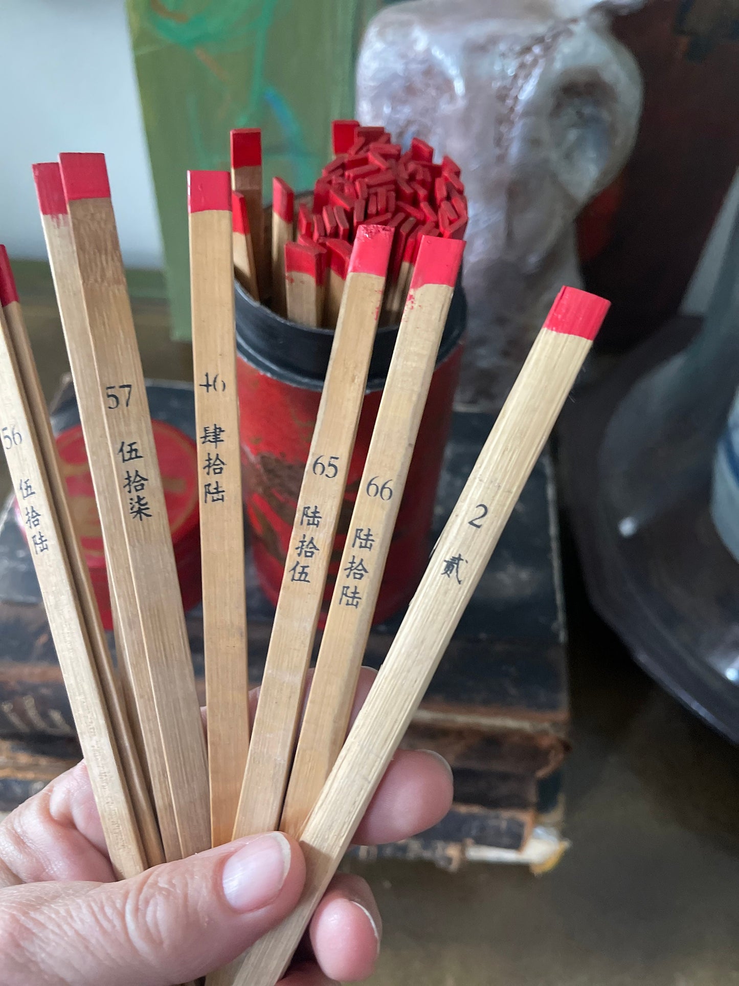 Vintage Chinese Fortune Sticks Red Case with Dragon