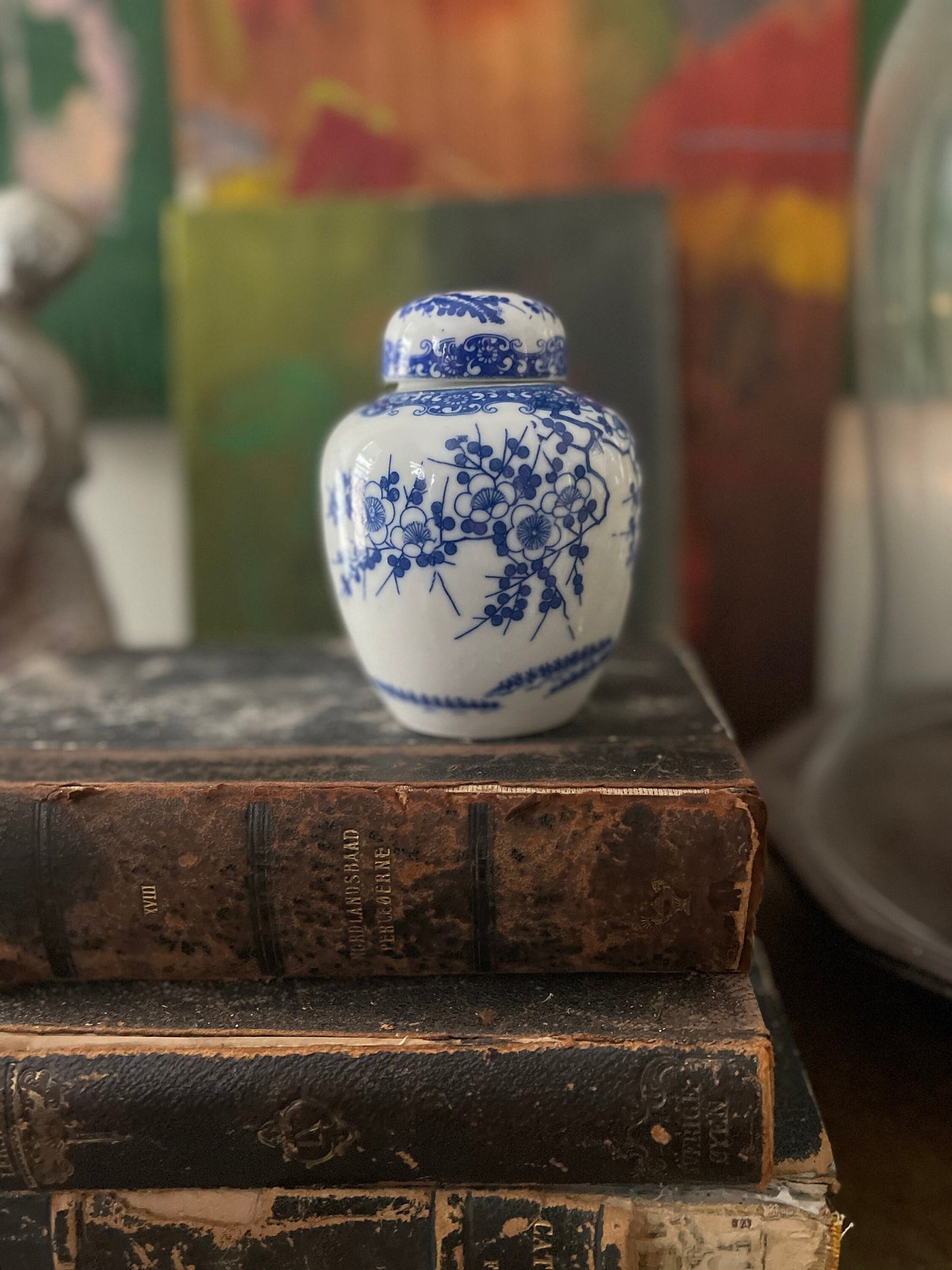 Vintage Blue and White Cherry Blossom Ginger Jar