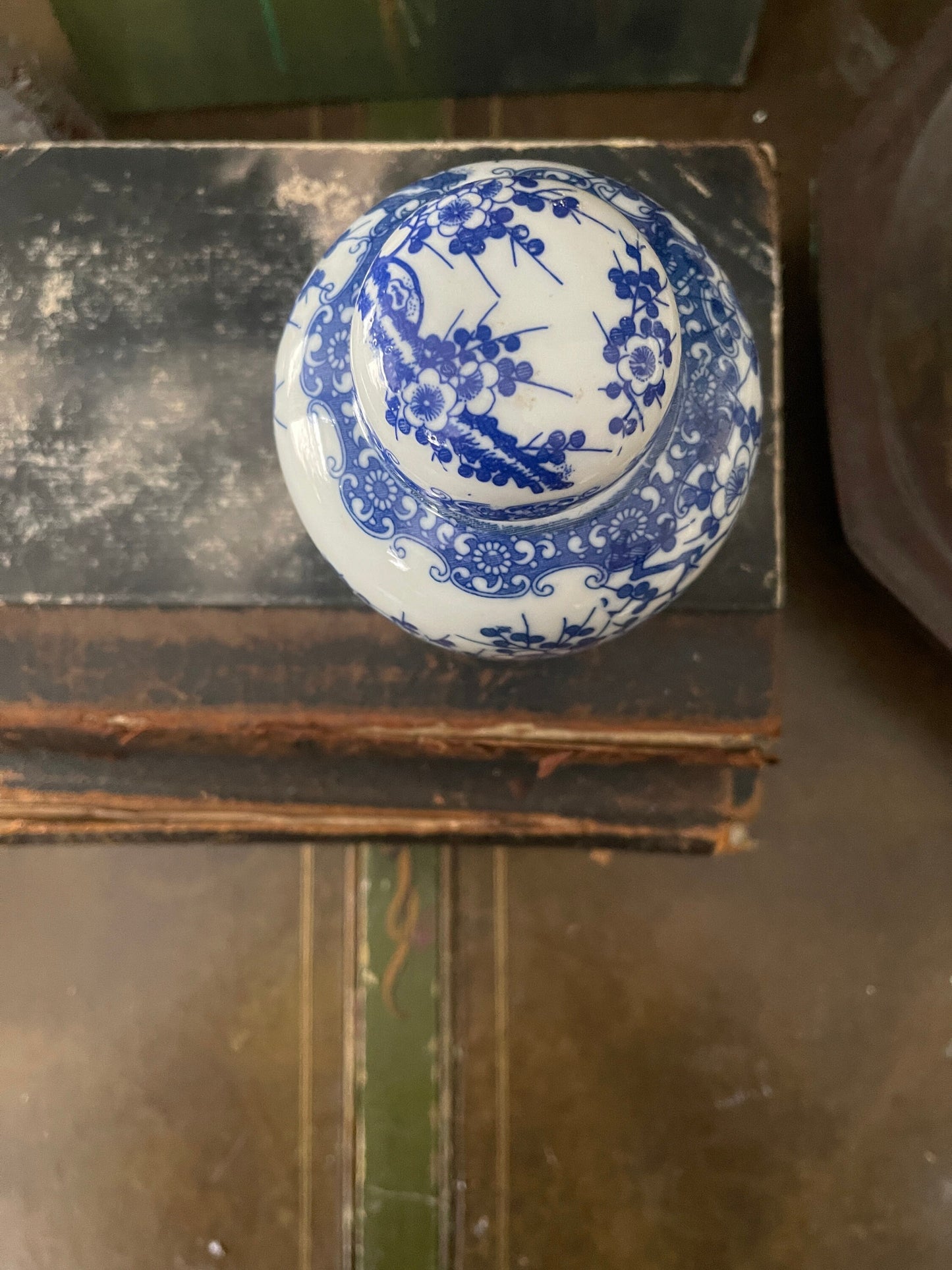 Vintage Blue and White Cherry Blossom Ginger Jar