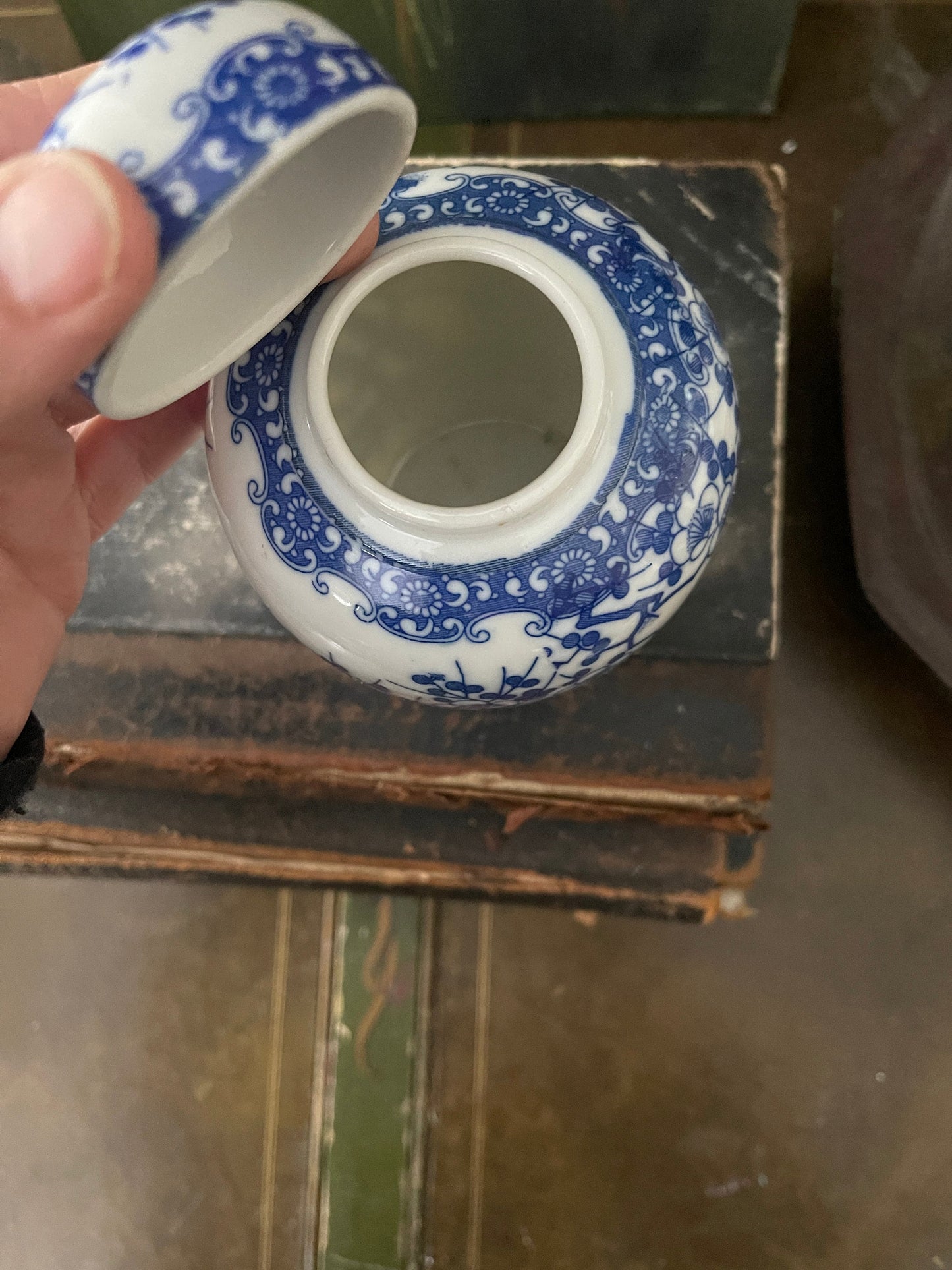 Vintage Blue and White Cherry Blossom Ginger Jar