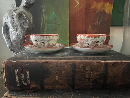 Vintage Set of Two (2) Asian Teacups and Saucers