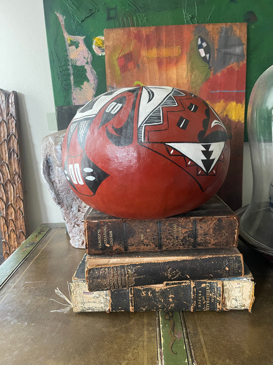 Vintage Painted Gourd Native American Pottery Style