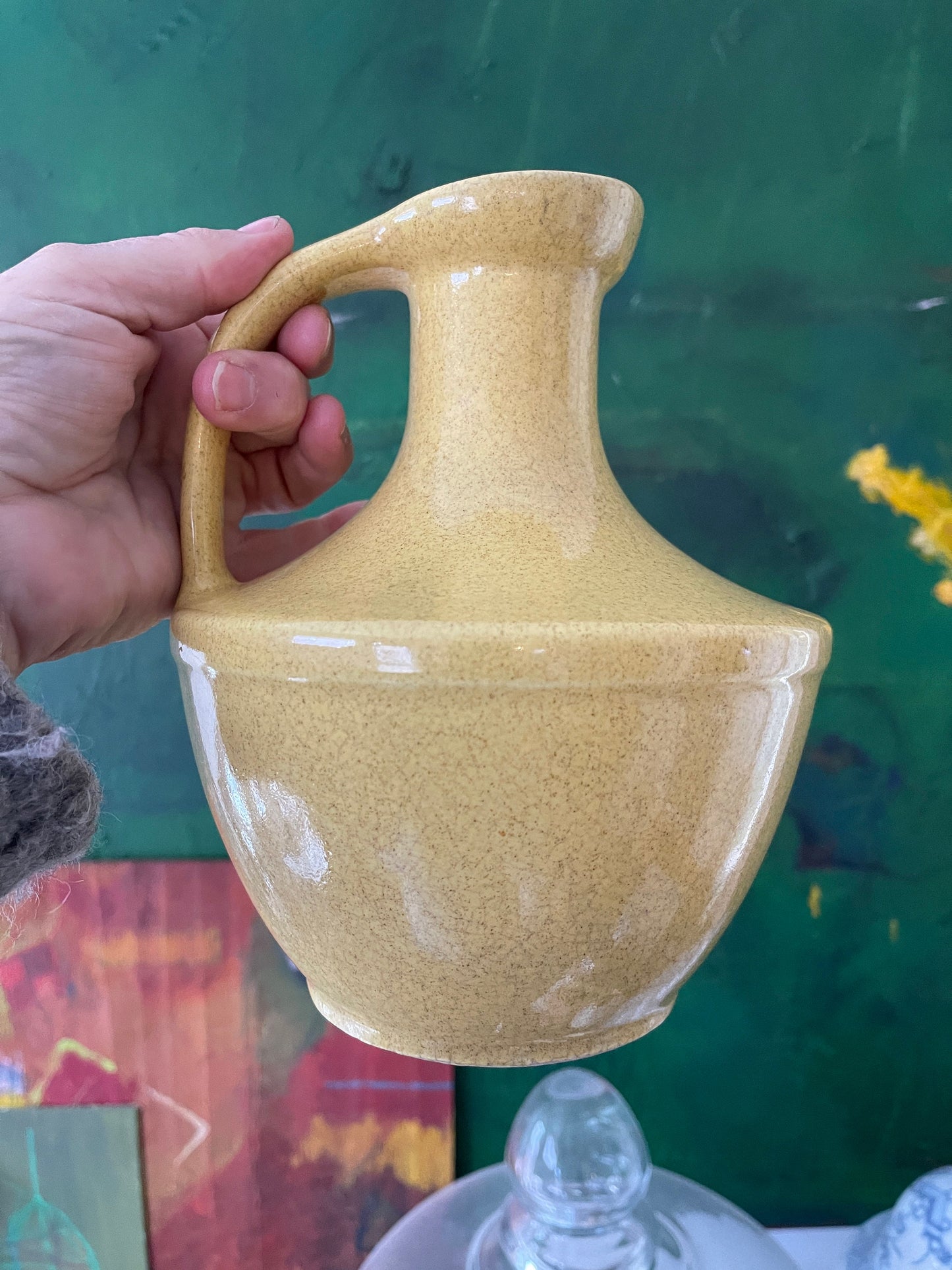 Vintage MCM Pfalzgraff Yellow Speckled Glazed Pitcher