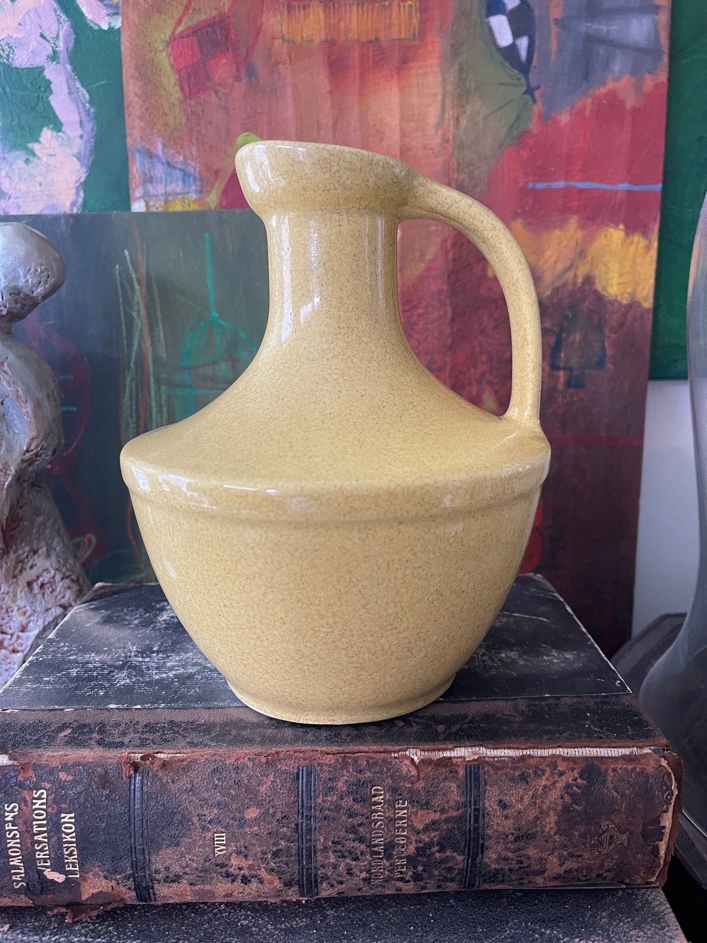 Vintage MCM Pfalzgraff Yellow Speckled Glazed Pitcher