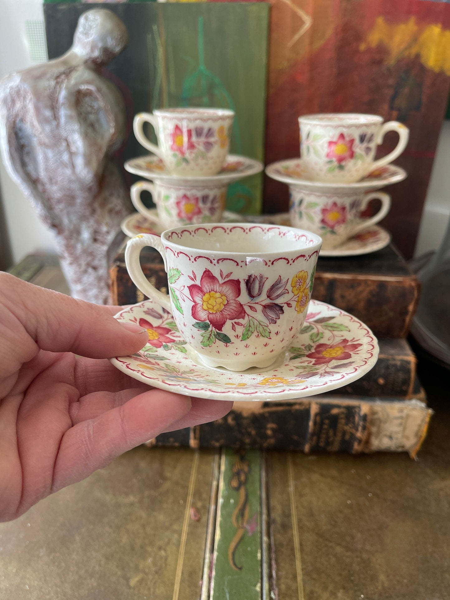 Set of Five (5) Vintage Mason’s English Demitasse and Saucers