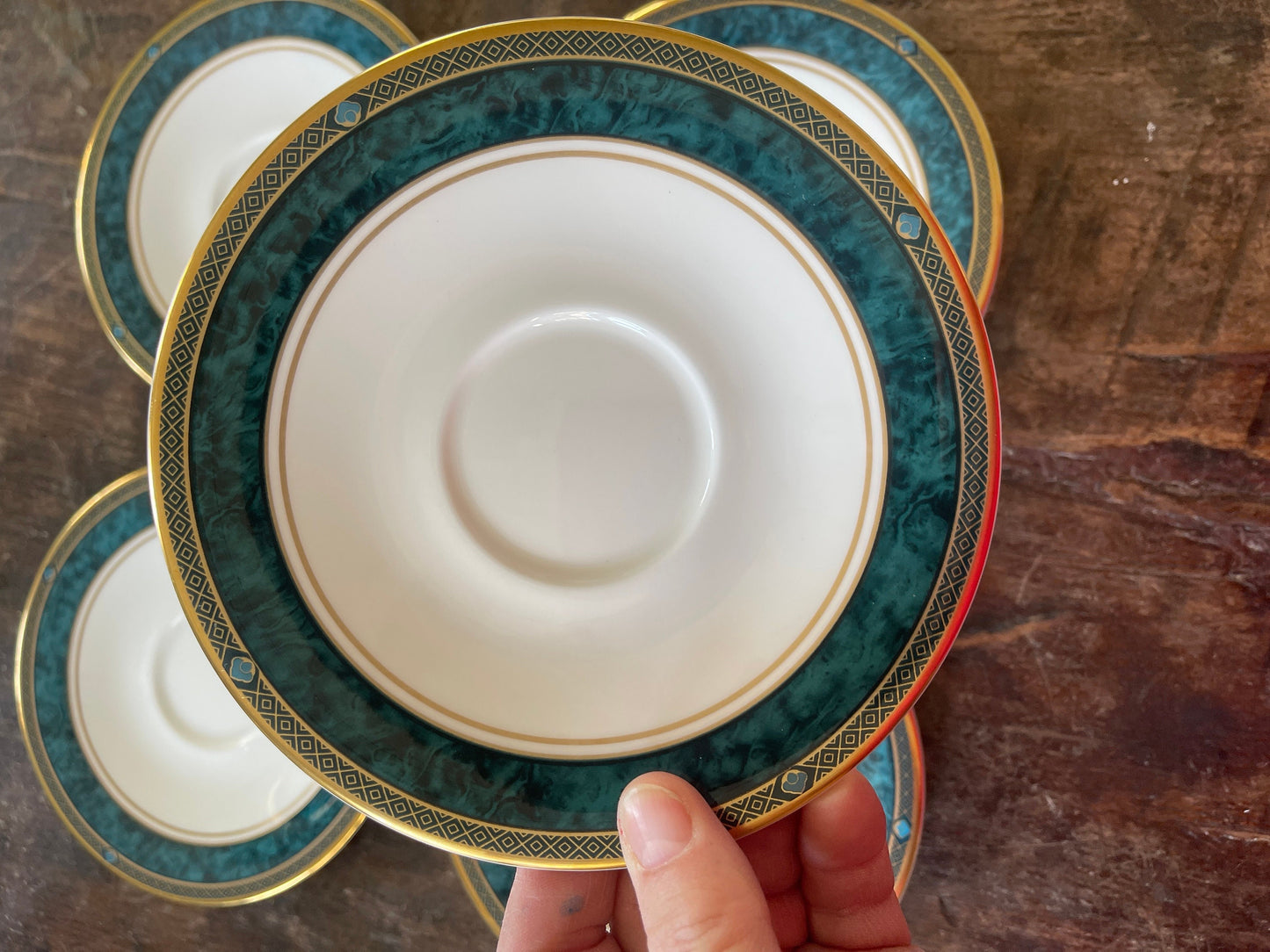 Set of Six (6) Royal Doulton Green Saucer Plates in Biltmore Pattern