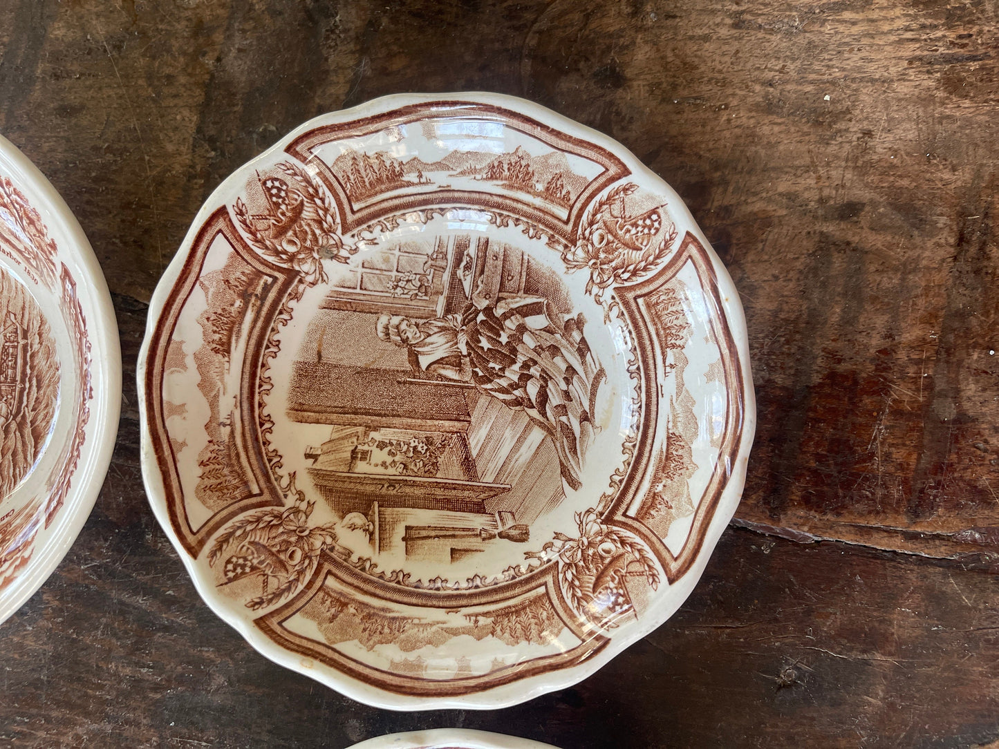 Set of Four (4) Brown Transferware 5.25” English Bowls by Meakin