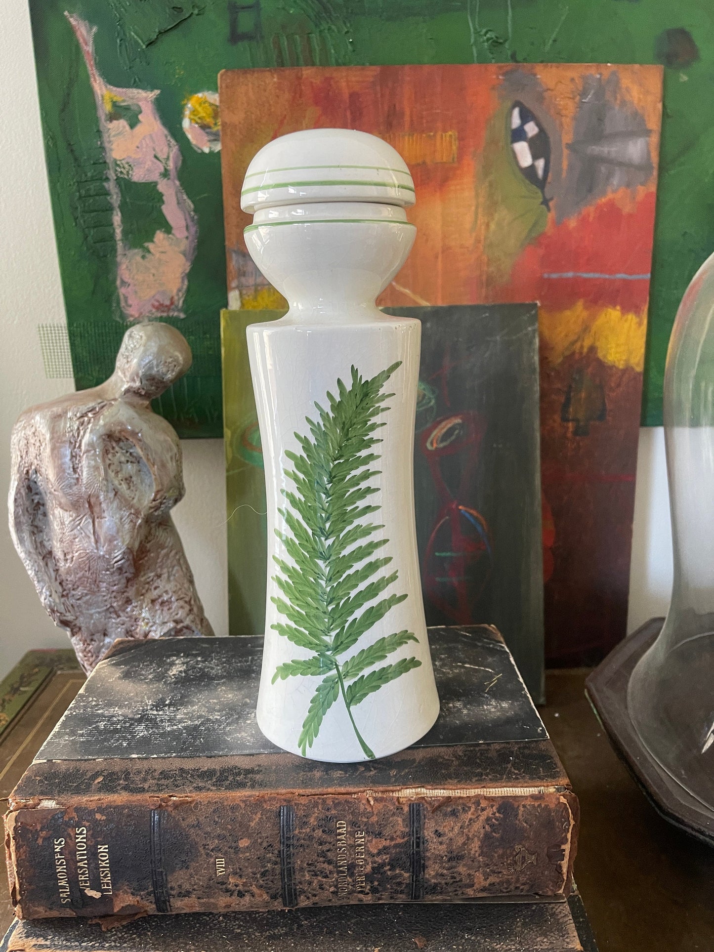 Vintage Italian Fern Ceramic Jar