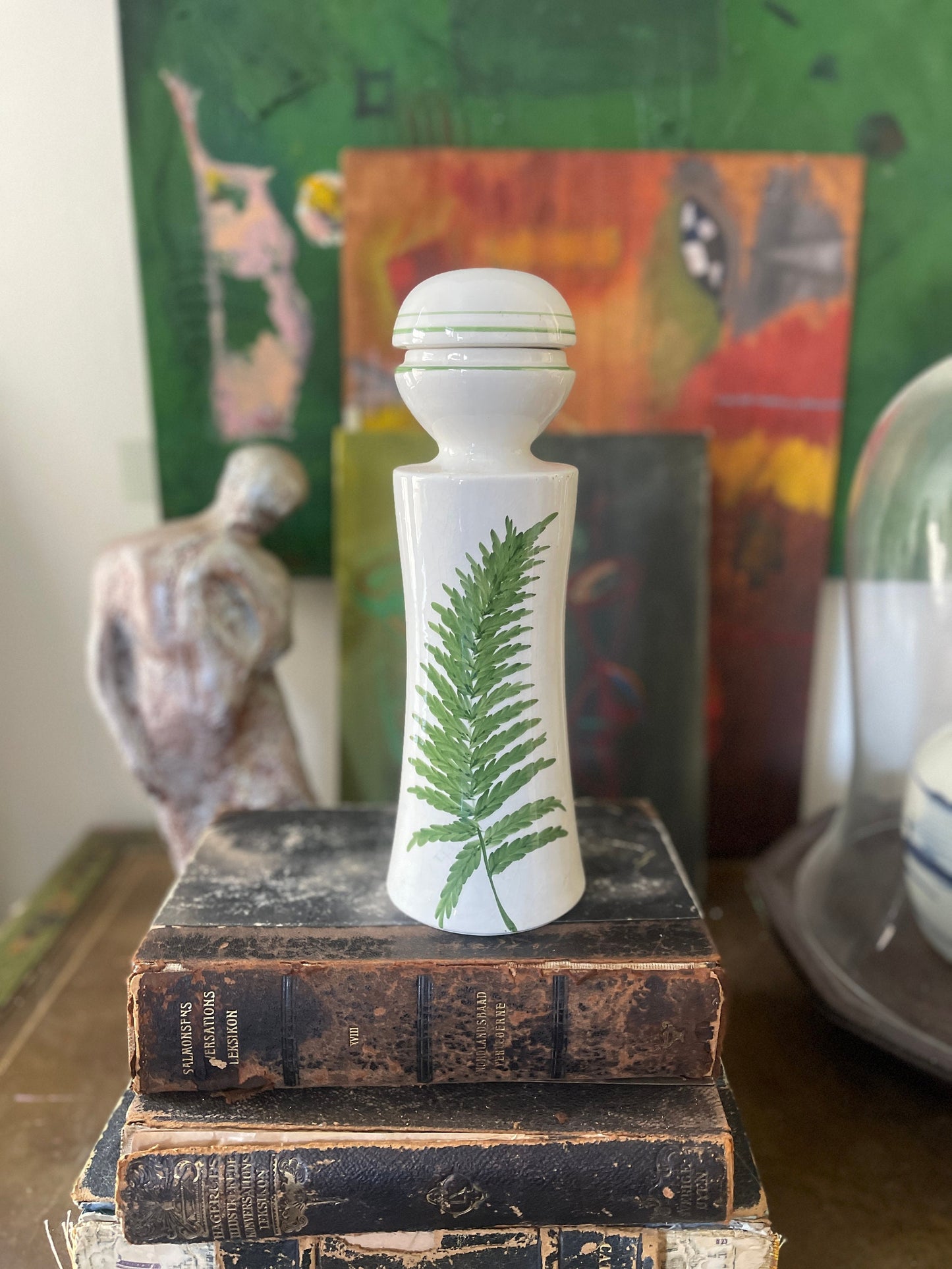 Vintage Italian Fern Ceramic Jar