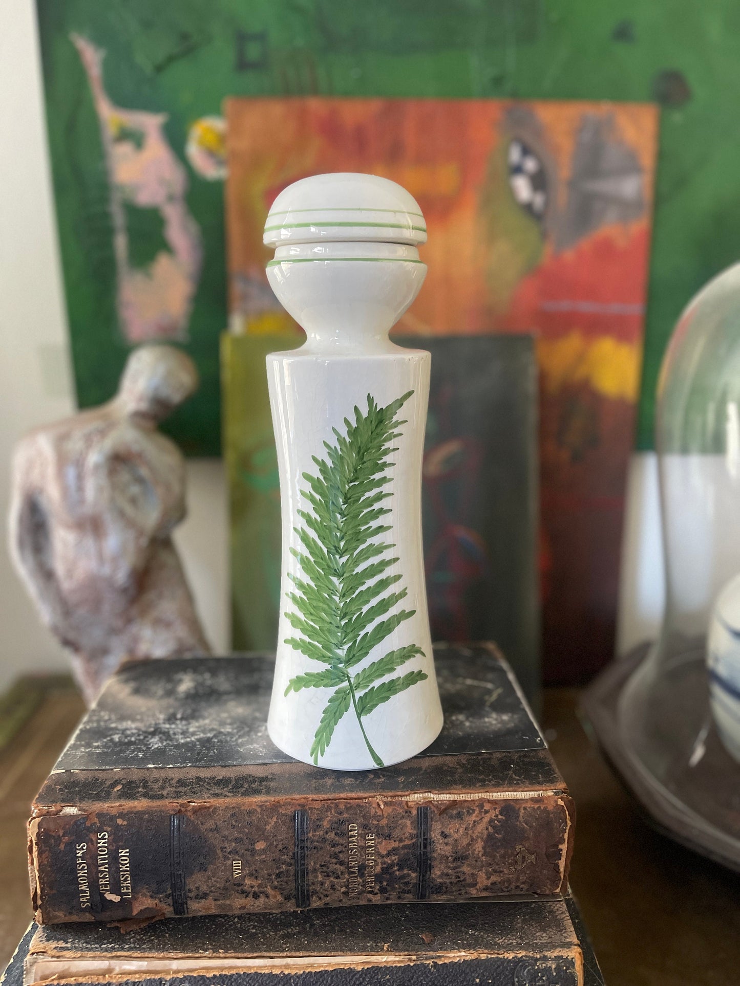 Vintage Italian Fern Ceramic Jar