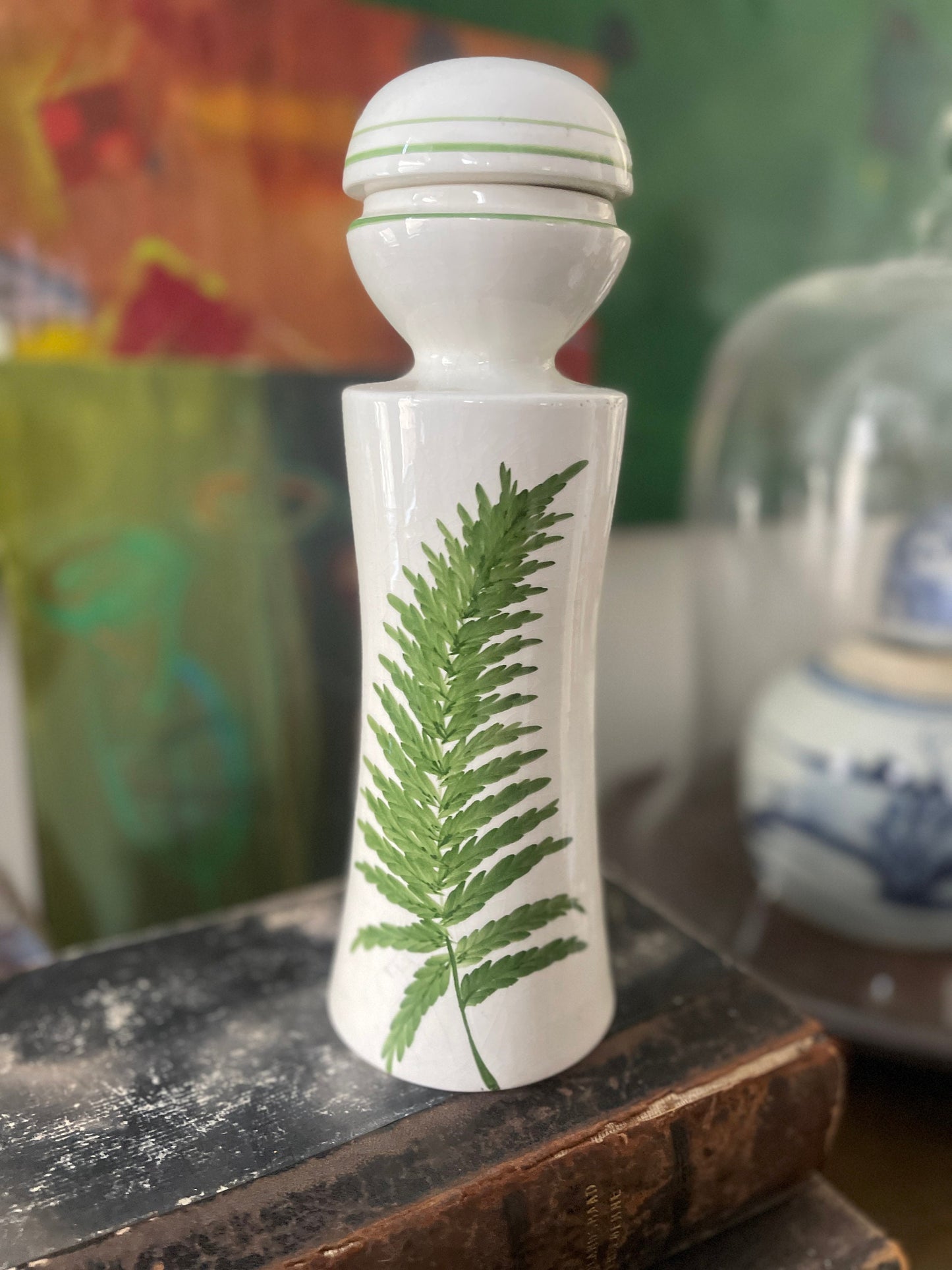 Vintage Italian Fern Ceramic Jar