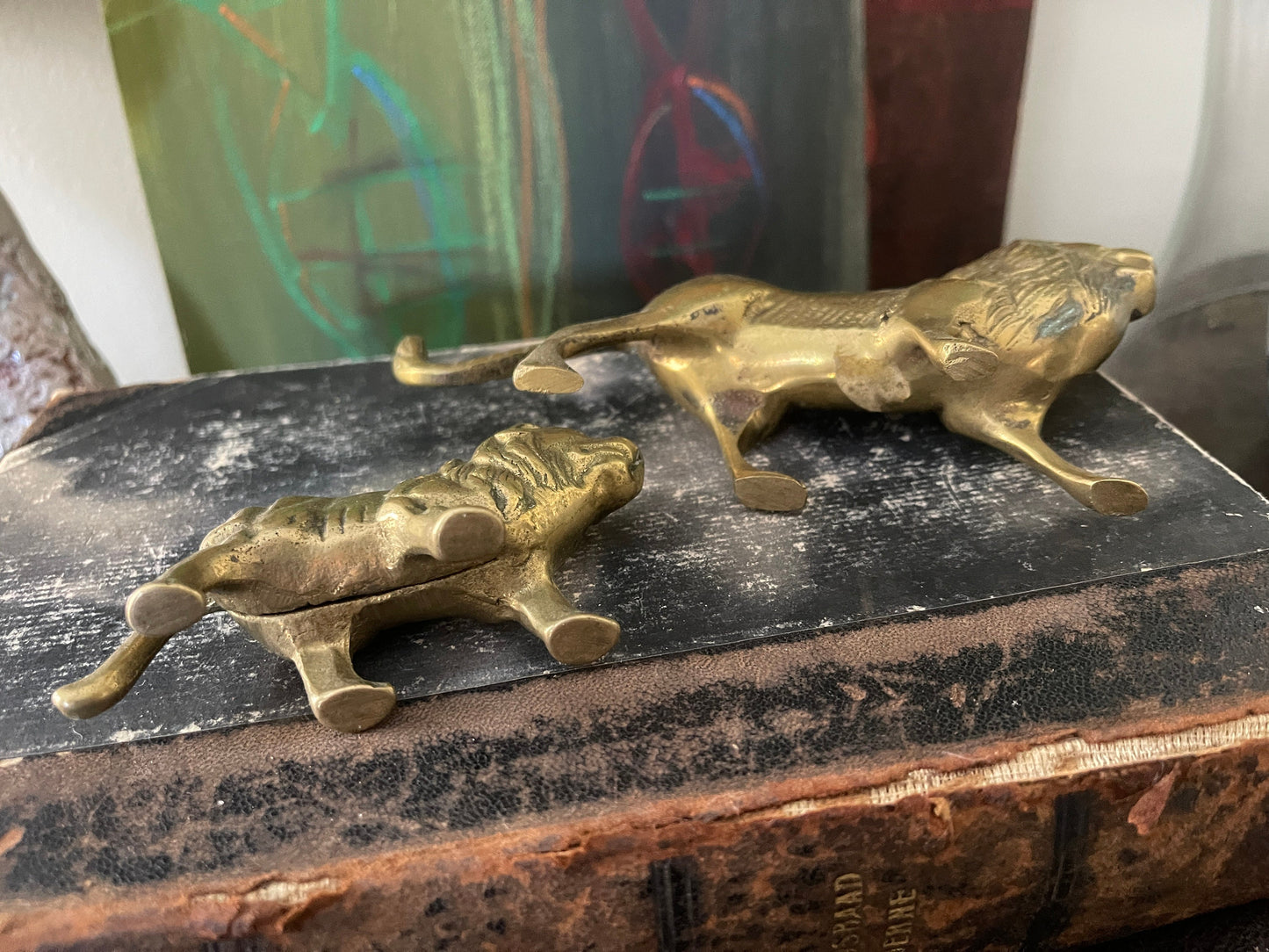 Pair of Vintage Brass Lions