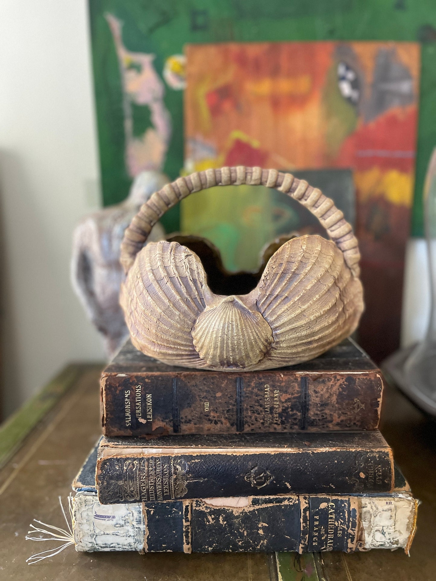 1970s Ceramic Seashell pottery Ceramic Basket