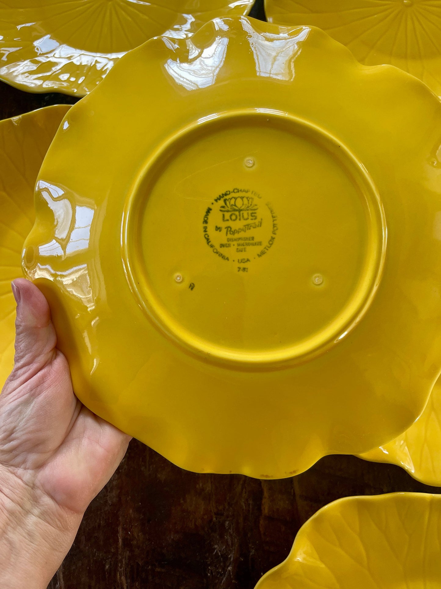 Set of Six (6) Yellow Lotus Dinner Plates by Poppytrail