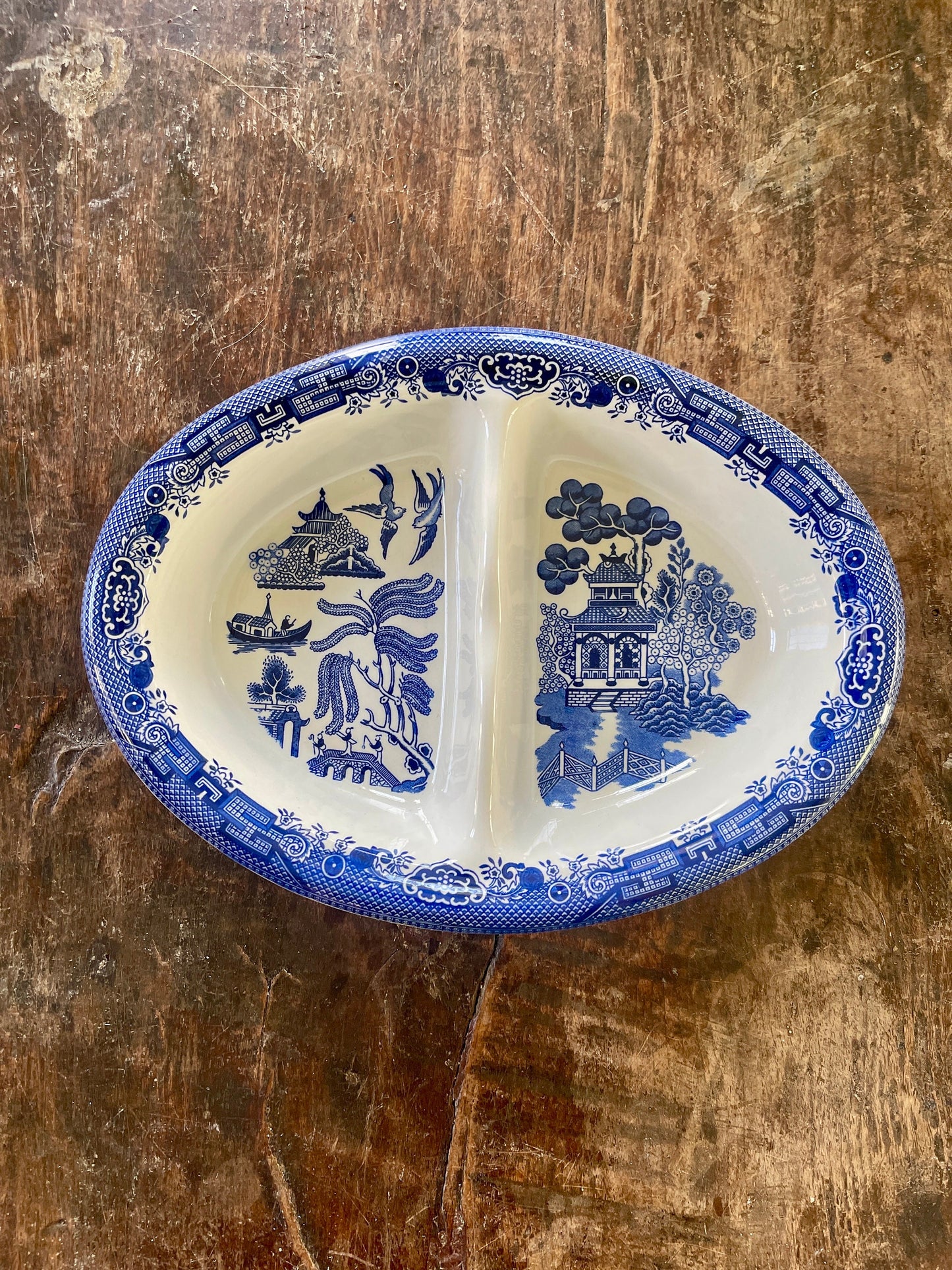 English Blue Willow Divided Vegetable Dish