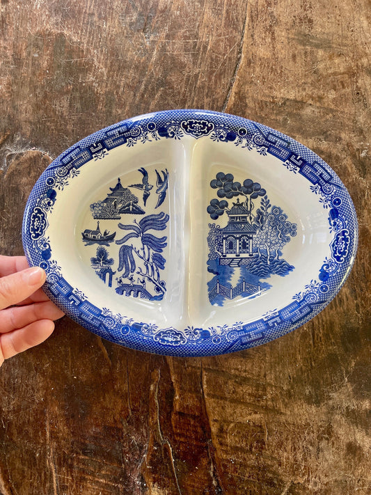 English Blue Willow Divided Vegetable Dish