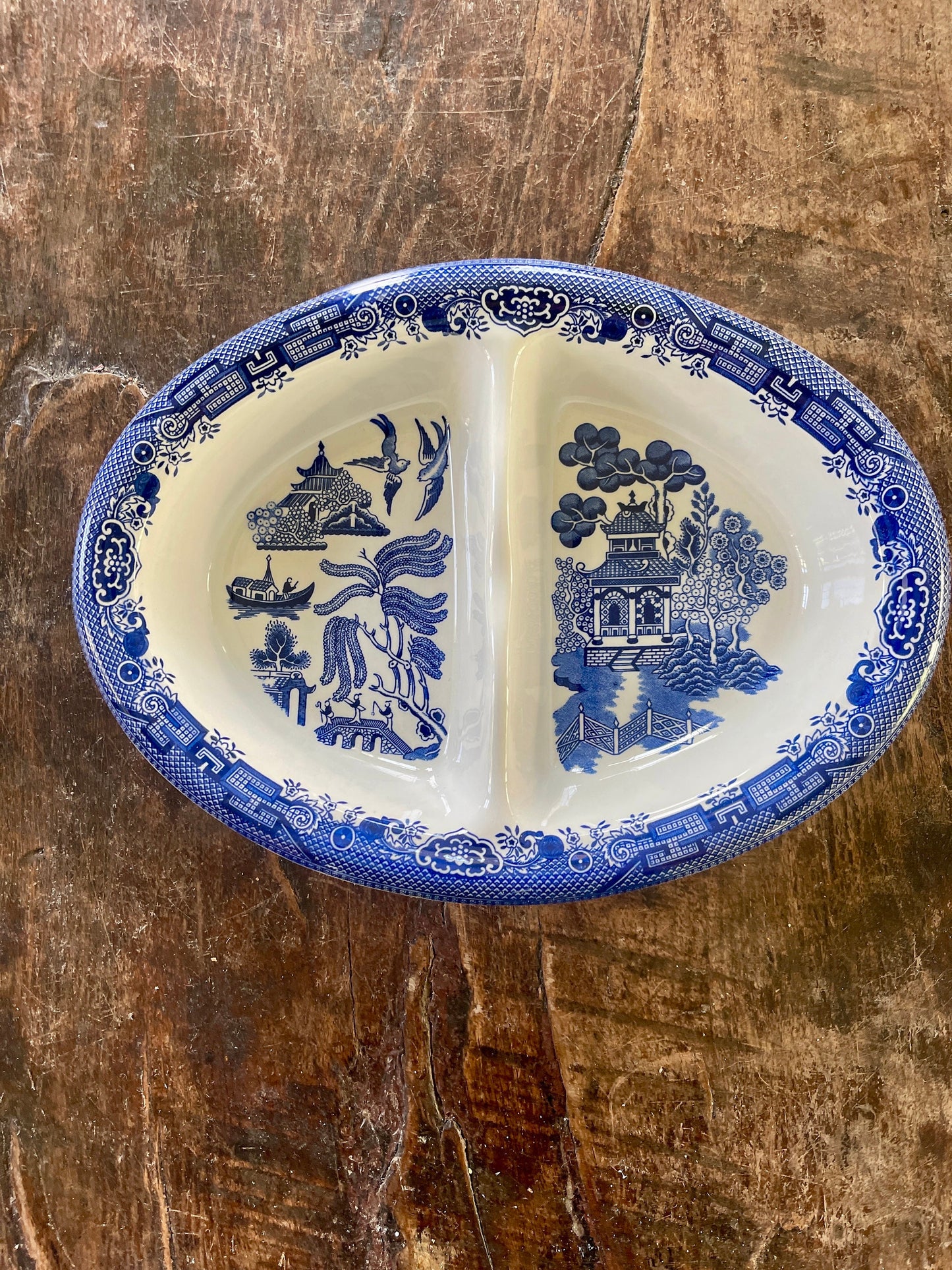 English Blue Willow Divided Vegetable Dish