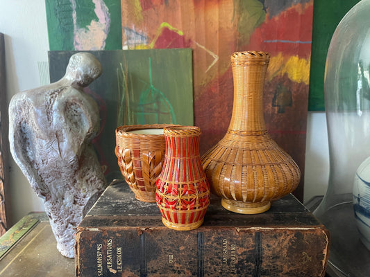 Set of Three (3) Vintage Asian Basket Vases