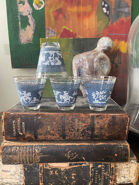 Set of Four (4) Blue 1960s Hellenic Cocktail Glasses