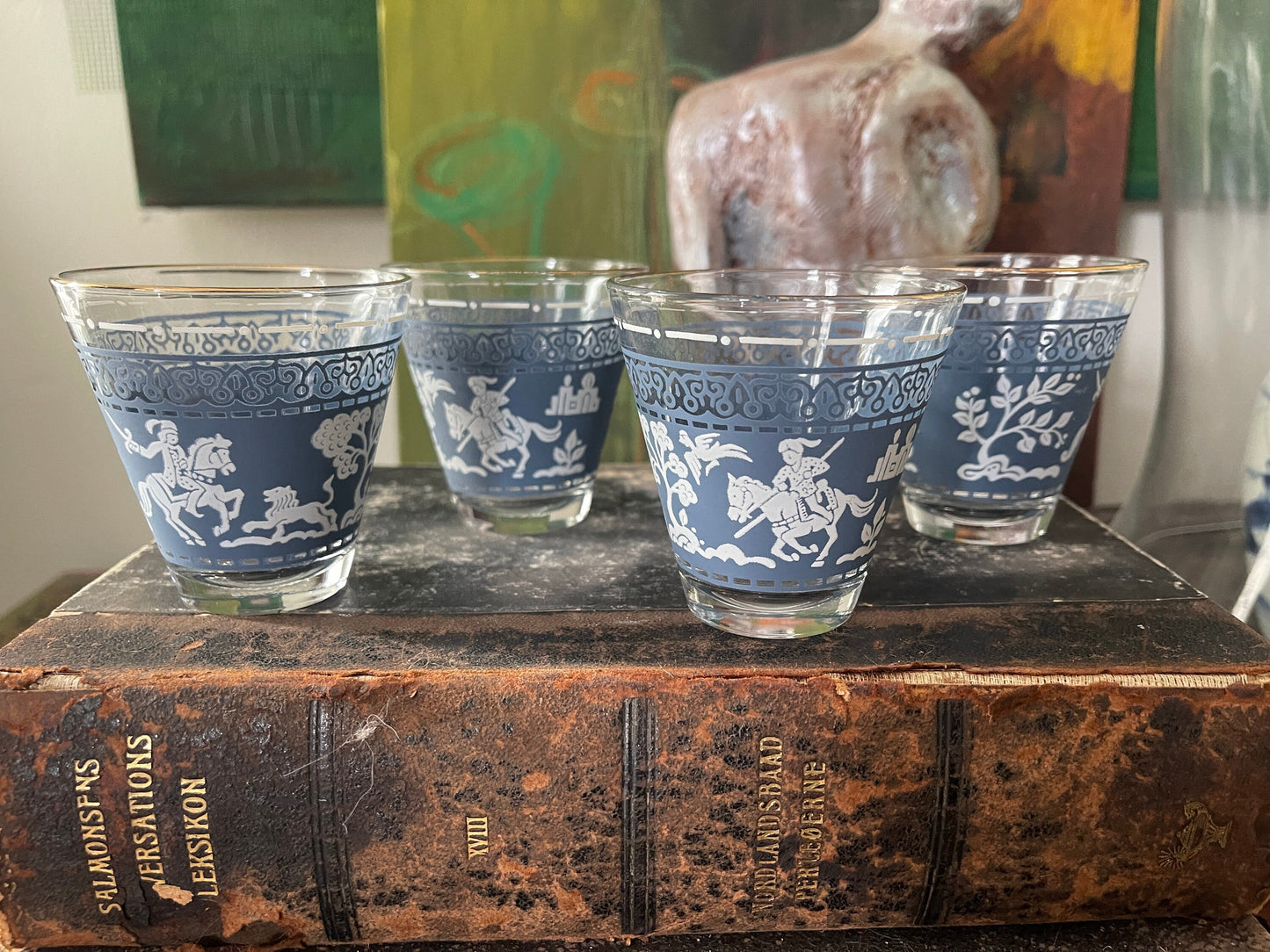 Set of Four (4) Blue 1960s Hellenic Cocktail Glasses