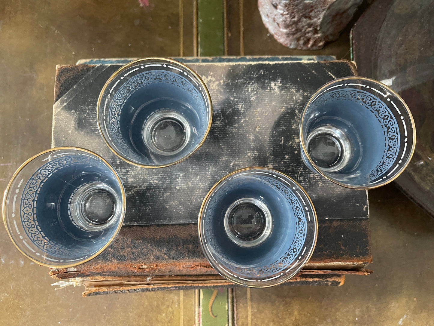 Set of Four (4) Blue 1960s Hellenic Cocktail Glasses