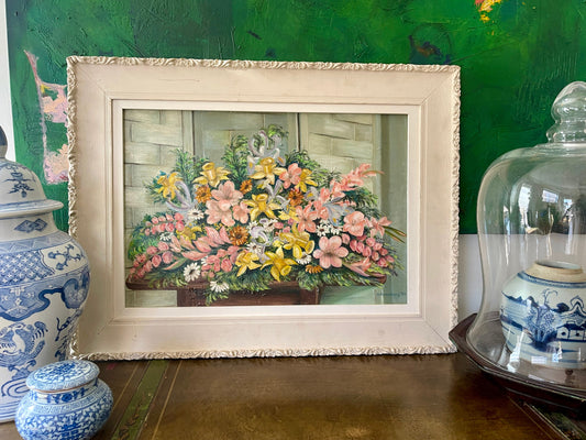 1953 Oil Painting on Masonite of Florals Signed H. Hedenburg