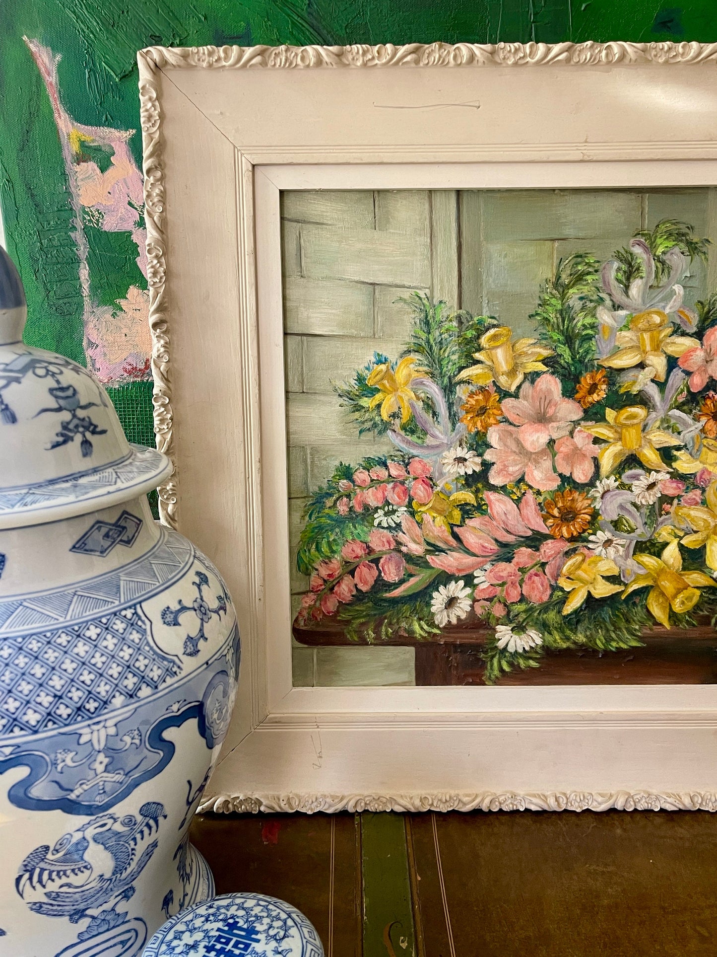 1953 Oil Painting on Masonite of Florals Signed H. Hedenburg