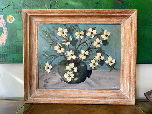 1949 Dogwood Floral Oil on Canvas Signed Shepherd