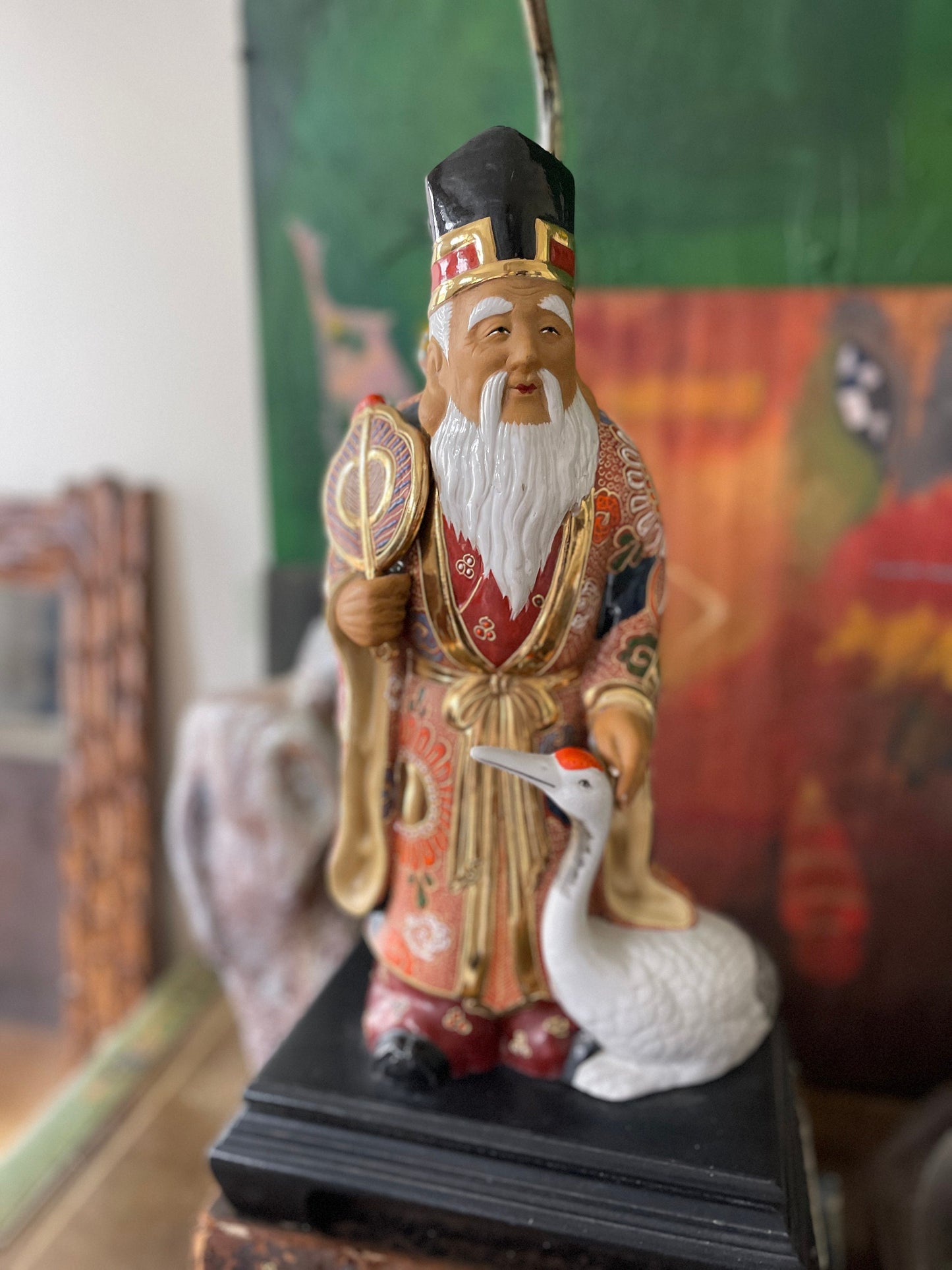 Vintage Chinese Lamp of Elderly Scholar and Goose