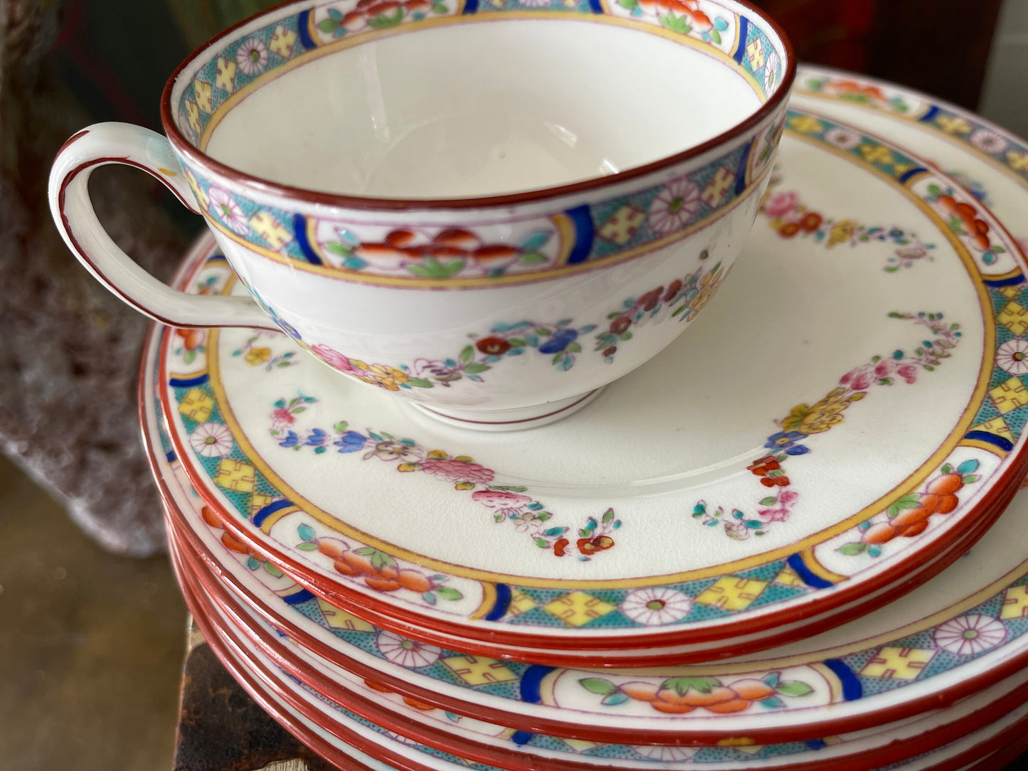 Minton English China 10 Piece Set - Plates, Teacups and Saucers