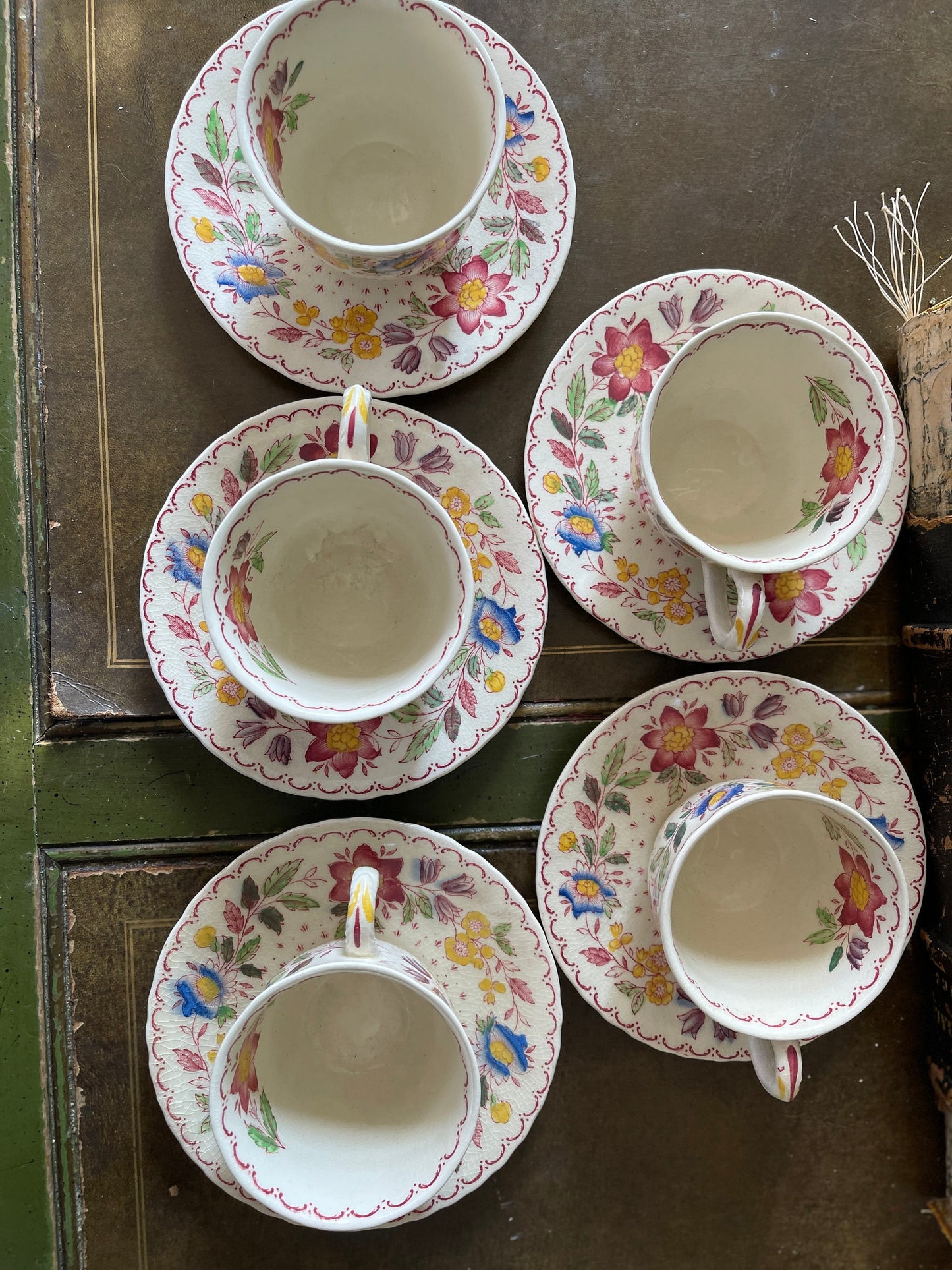 Set of Five (5) Vintage Mason’s English Demitasse and Saucers