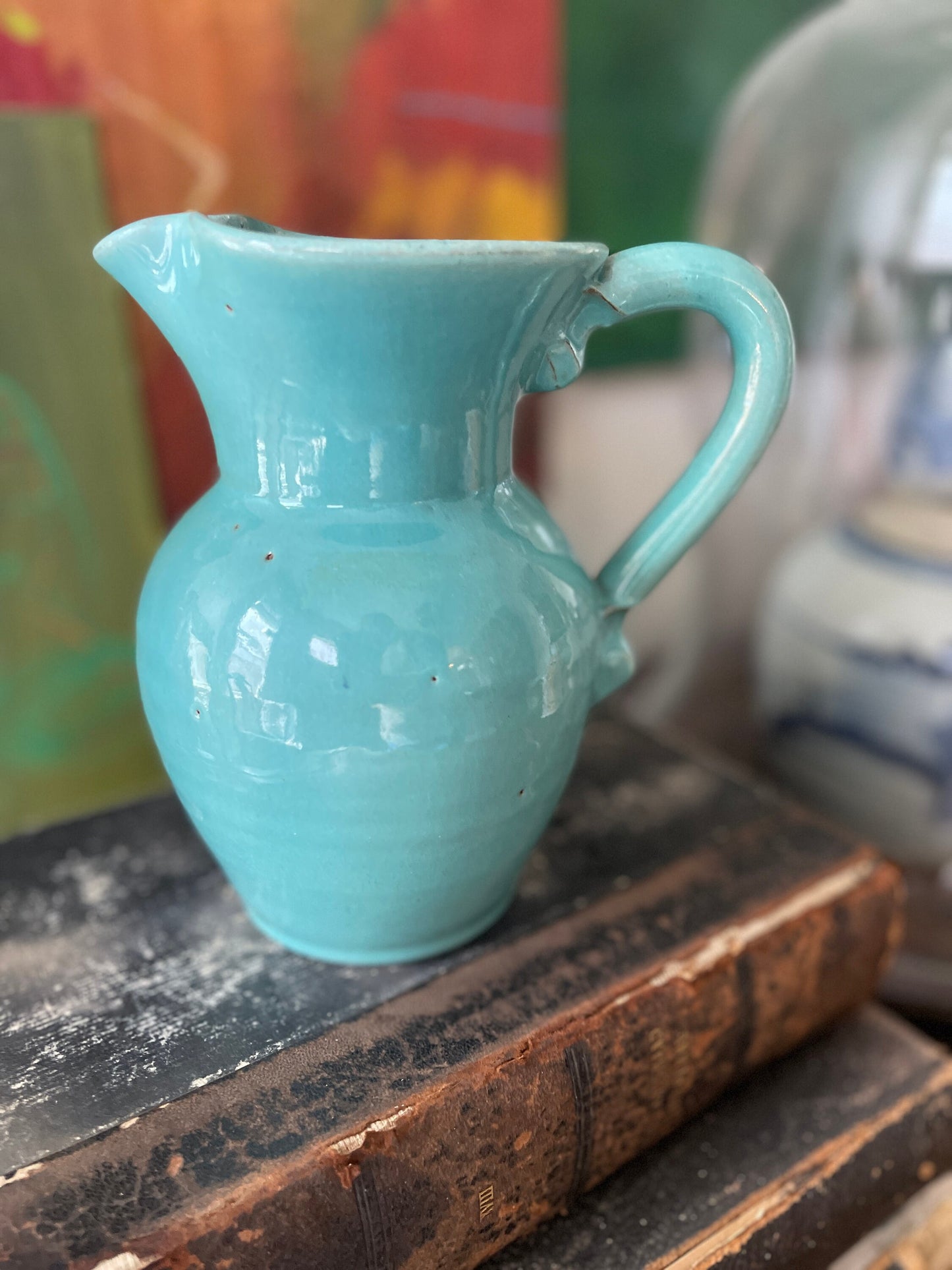 Turquoise Glazed Sanford Cole Pottery Pitcher