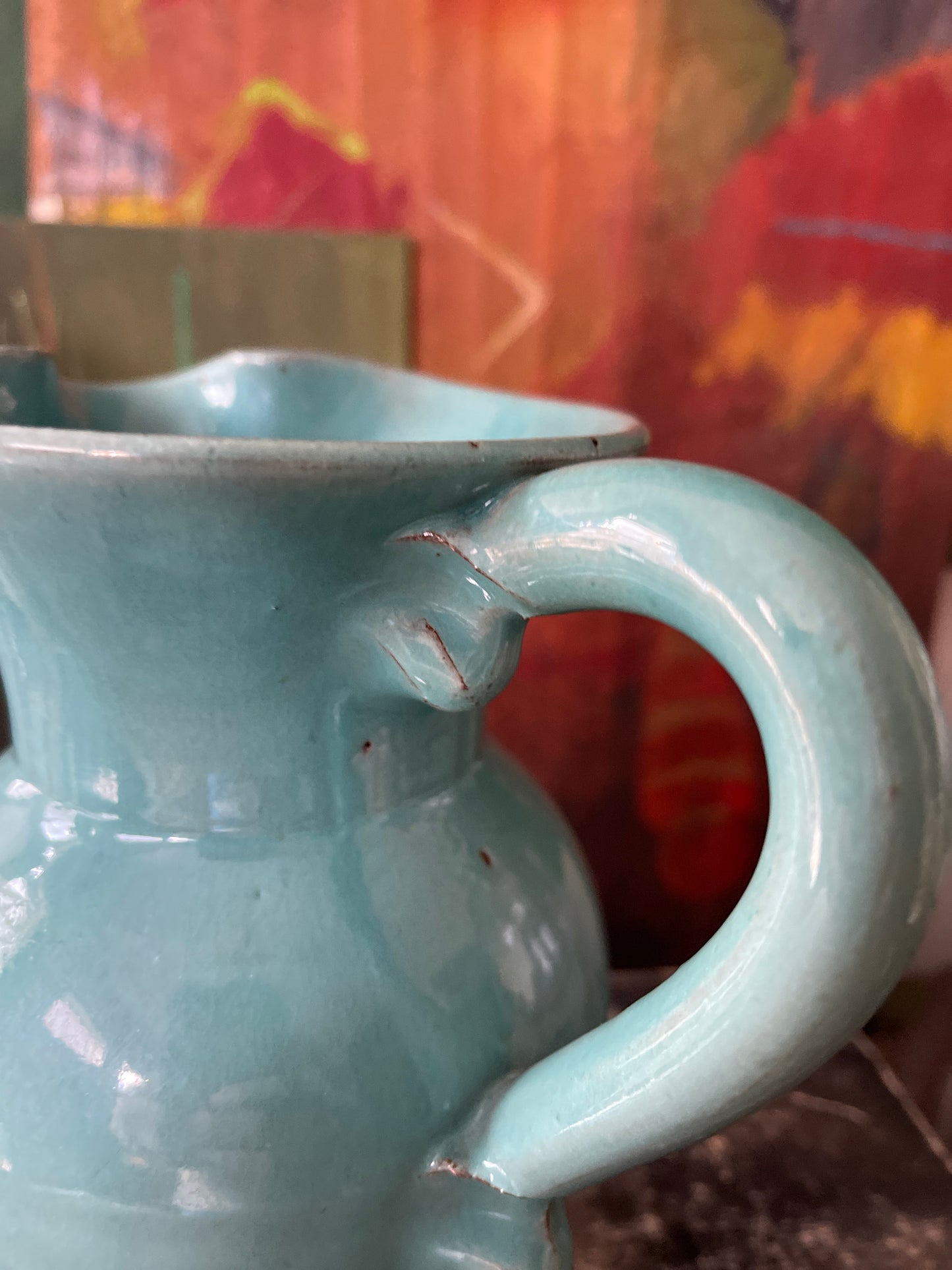 Turquoise Glazed Sanford Cole Pottery Pitcher