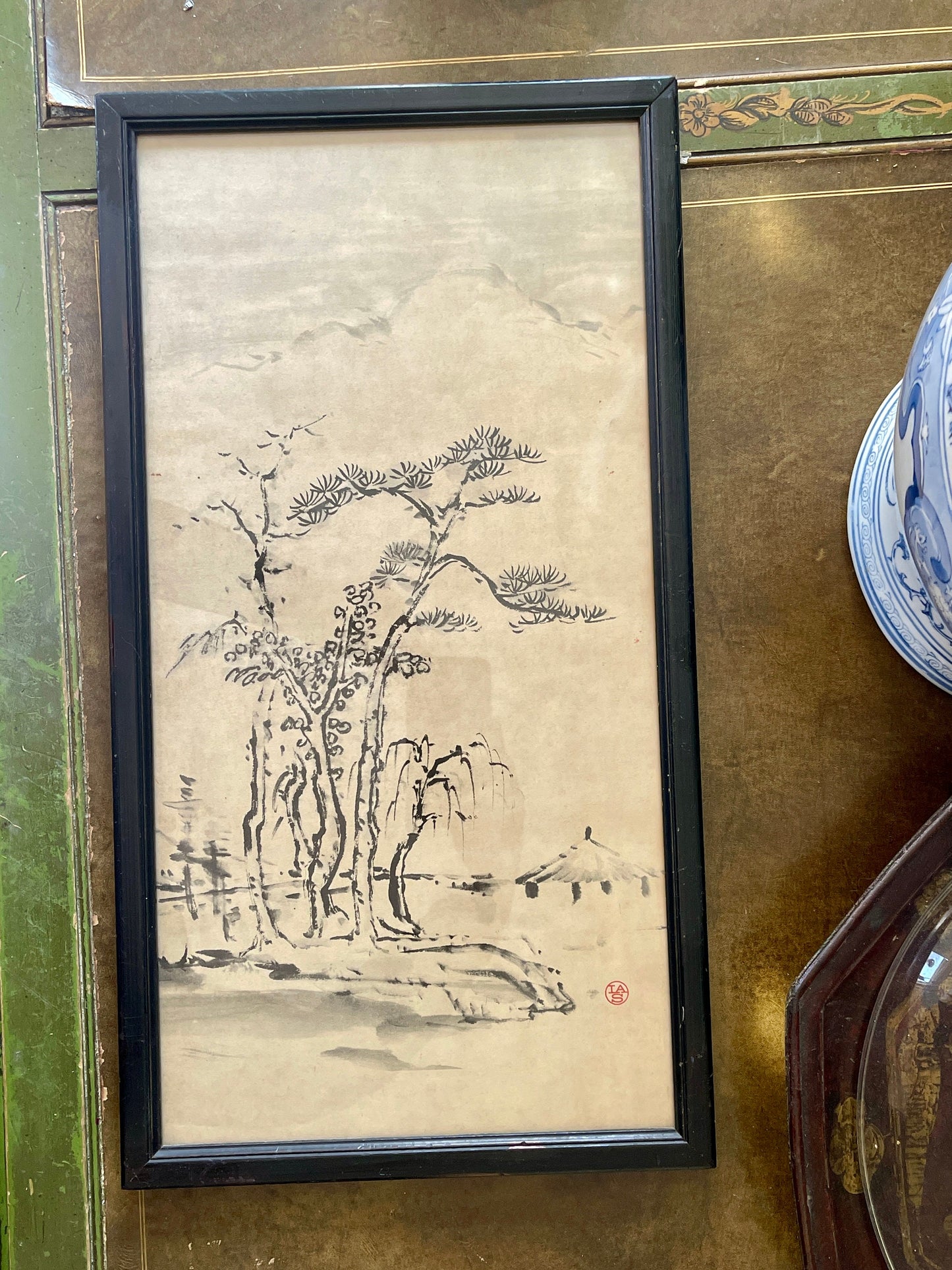 Vintage Asian Painting of Tree Signed