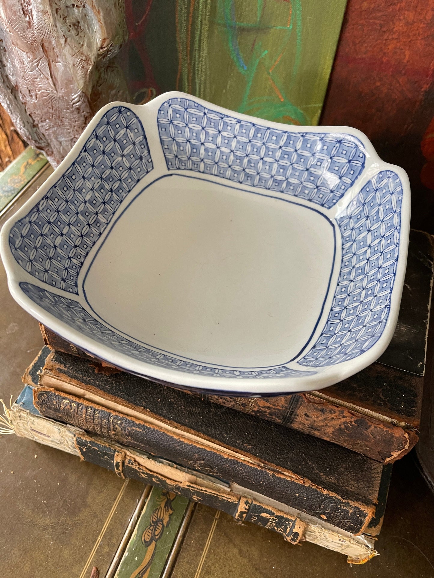 Blue and White Square Chinese Ceramic Bowl