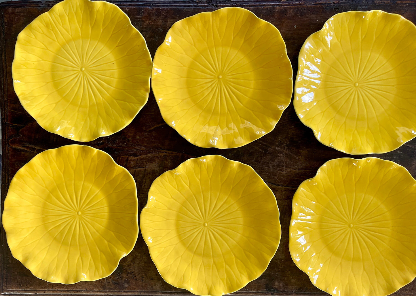 Set of Six (6) Yellow Lotus Dinner Plates by Poppytrail