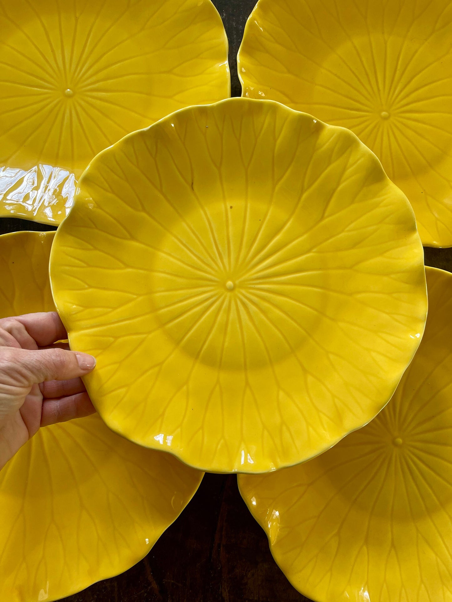 Set of Six (6) Yellow Lotus Dinner Plates by Poppytrail